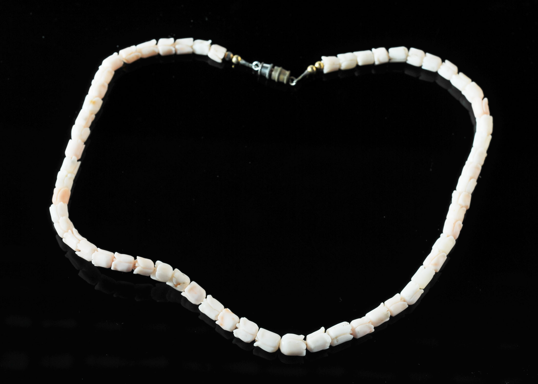 Vintage Hand Carved Angel Skin Coral Beaded Necklace and Earrings