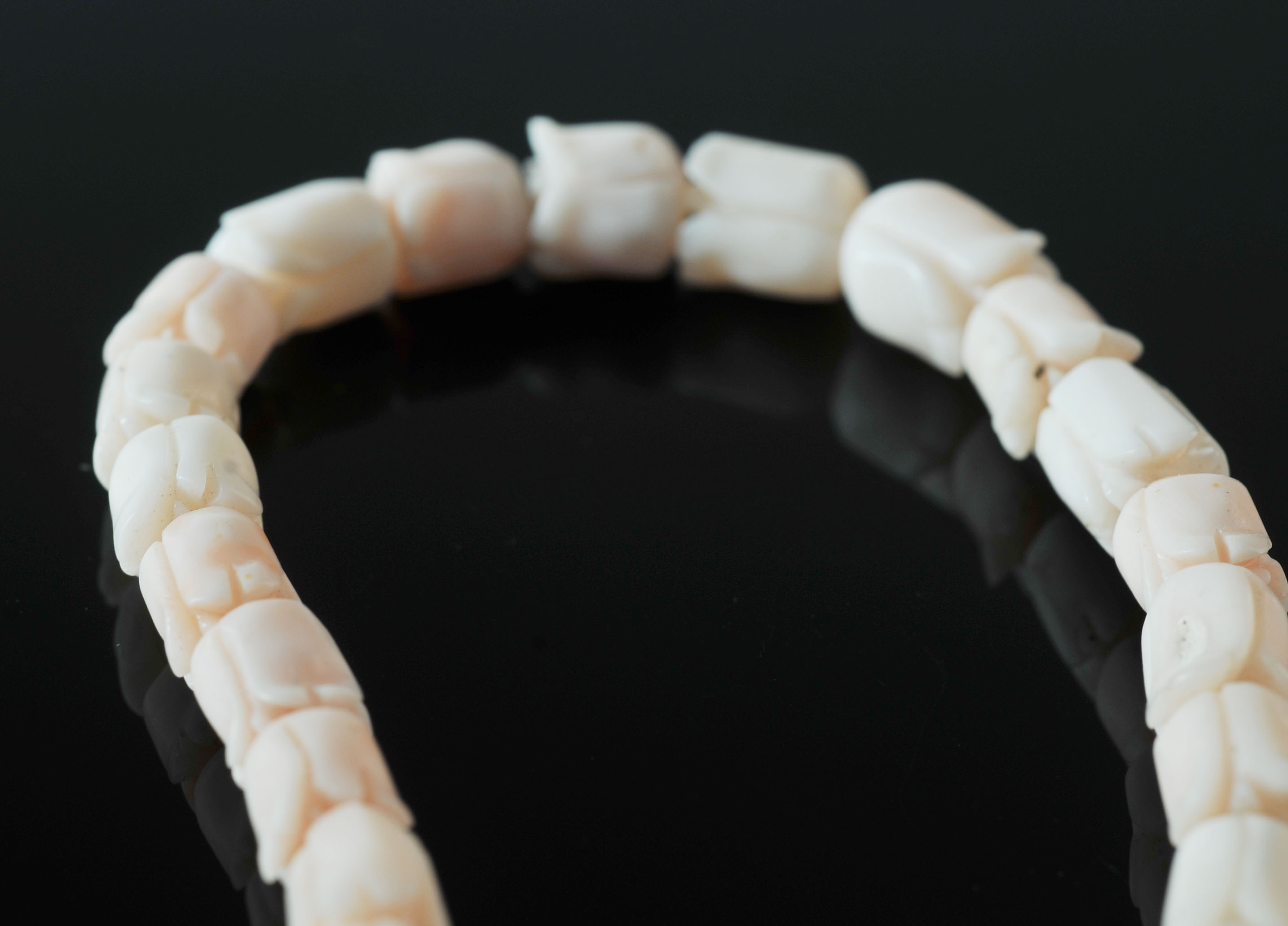 Vintage Hand Carved Angel Skin Coral Beaded Necklace and Earrings