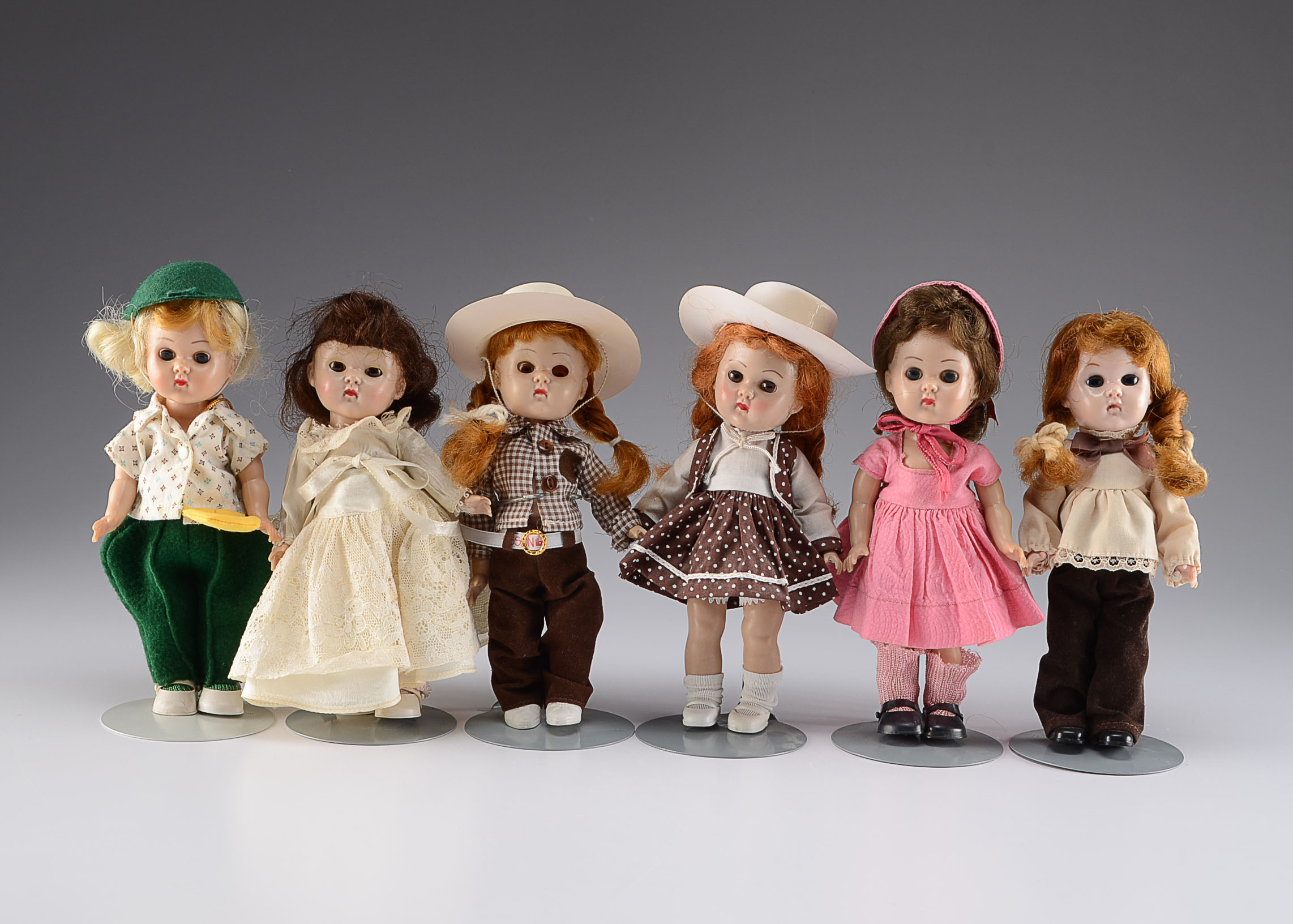 Six Vintage Ginny Dolls