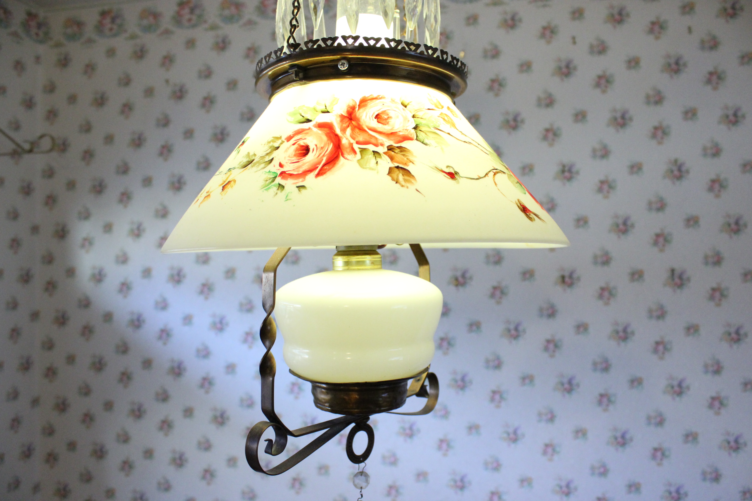Victorian Era Converted Hanging Oil Lamp 