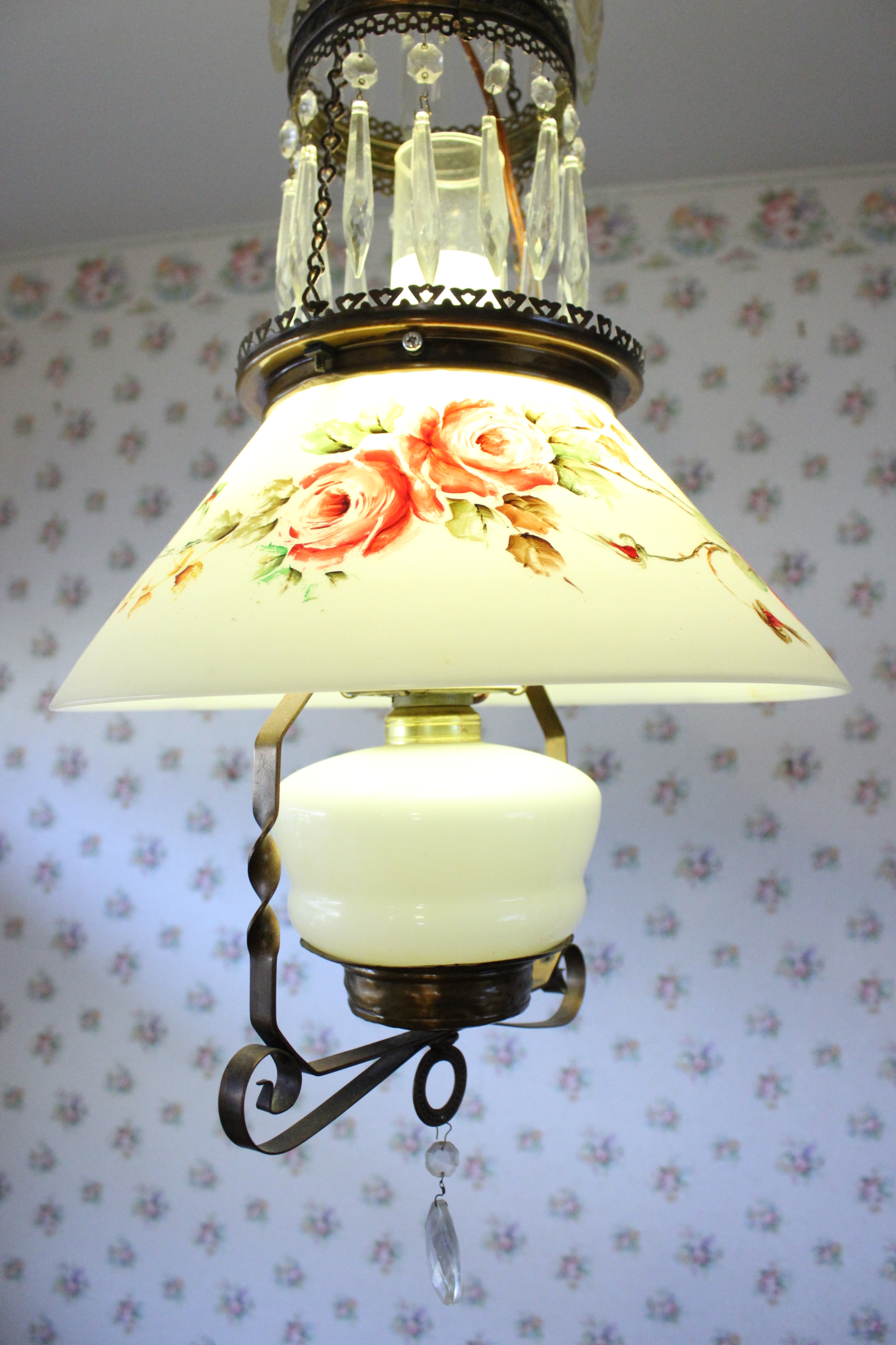 Victorian Era Converted Hanging Oil Lamp 