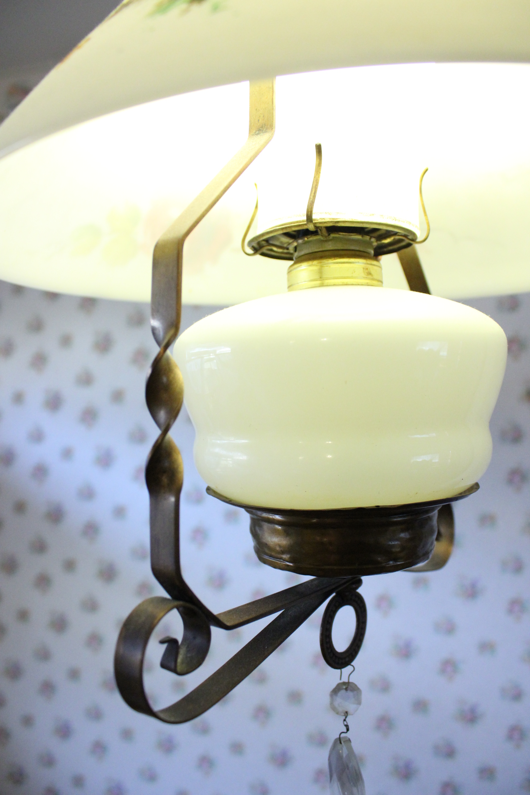 Victorian Era Converted Hanging Oil Lamp 