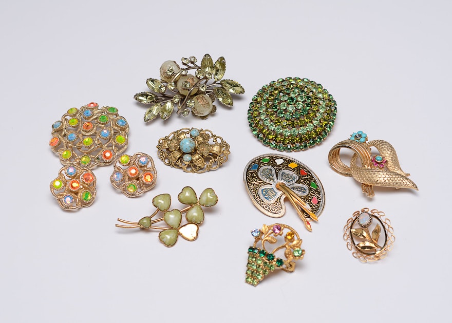 Collection of Vintage Costume Jewelry Including a Karen Lynne Floral Brooch 