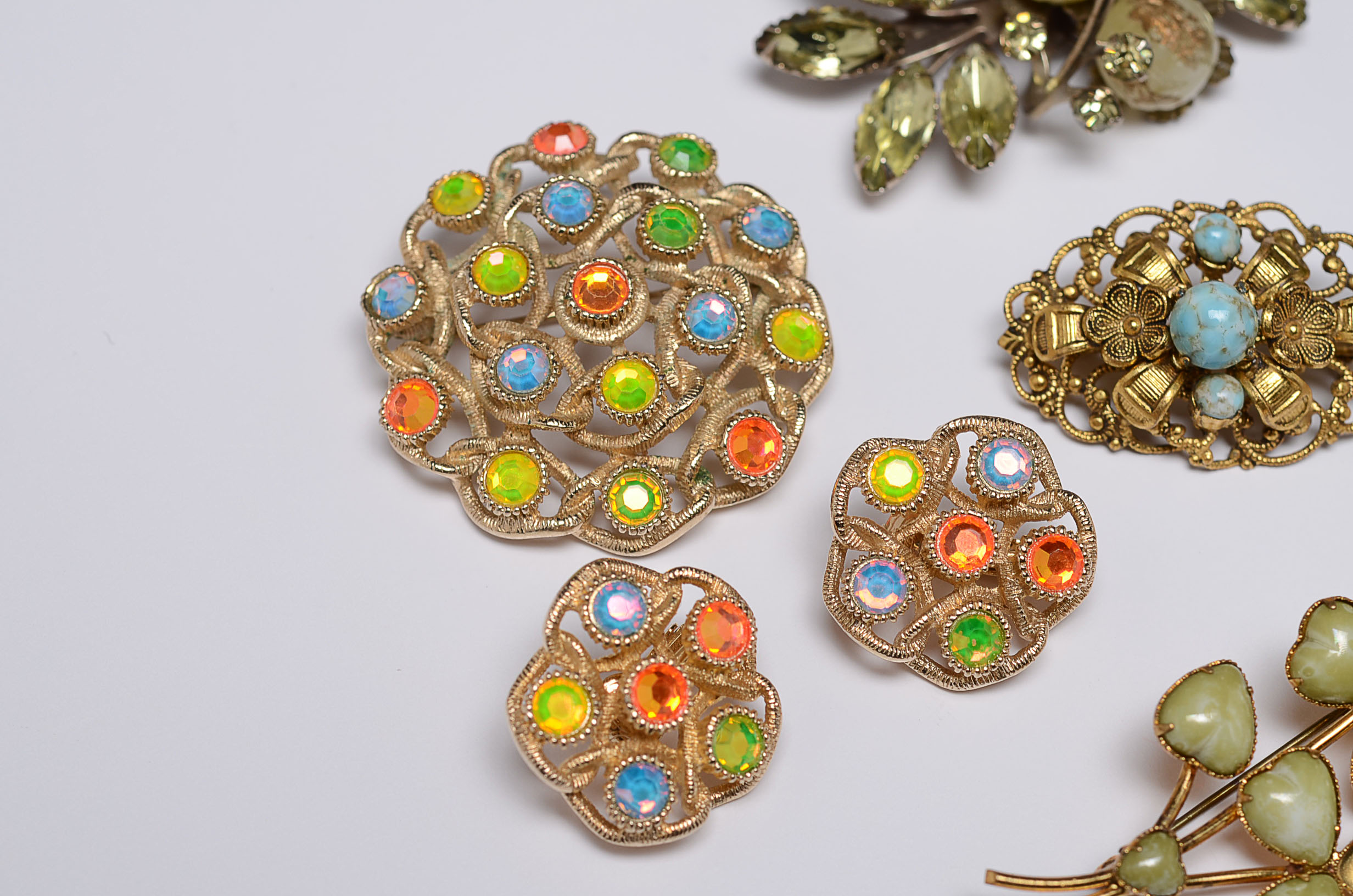 Collection of Vintage Costume Jewelry Including a Karen Lynne Floral Brooch 