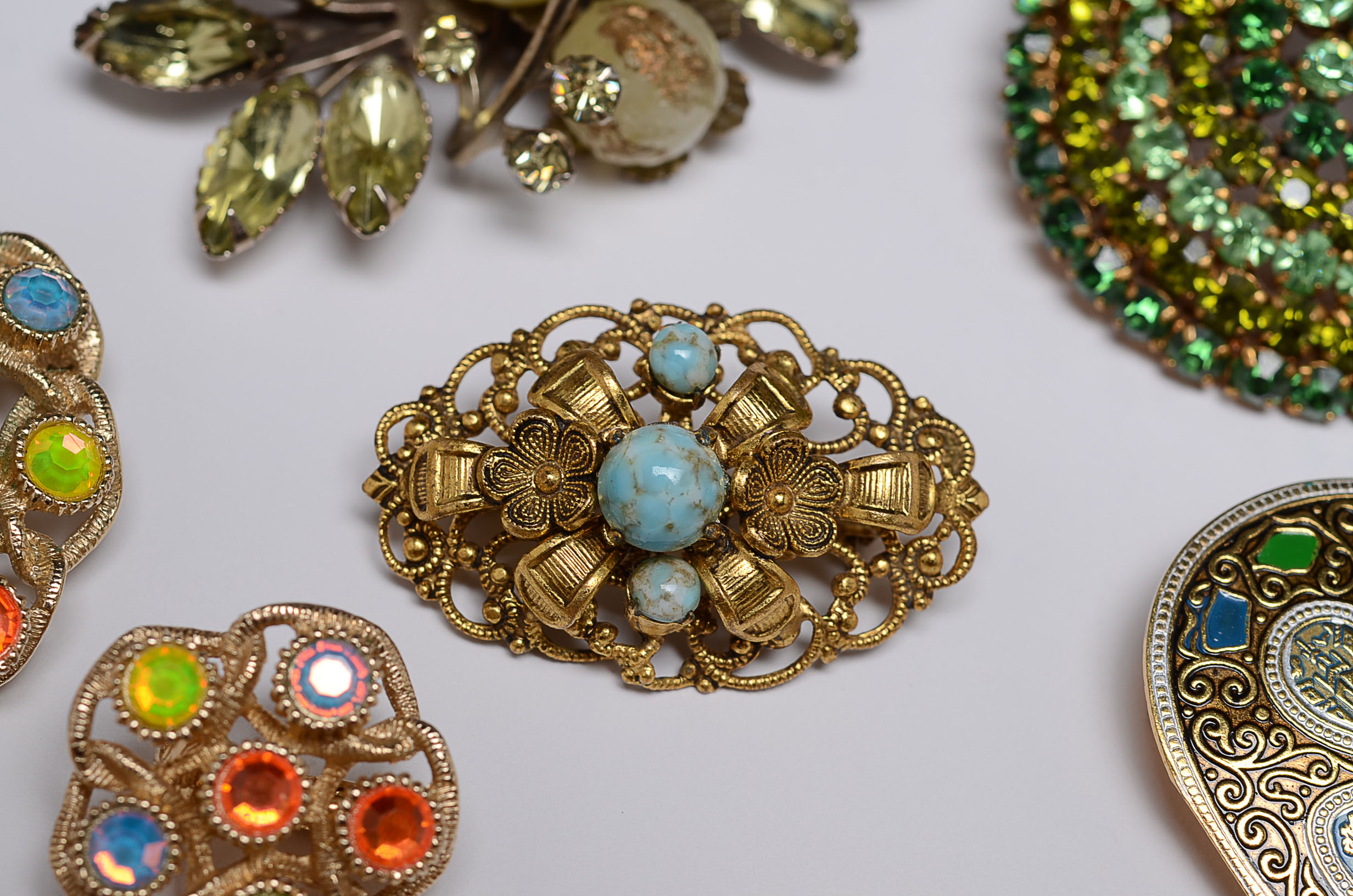 Collection of Vintage Costume Jewelry Including a Karen Lynne Floral Brooch 