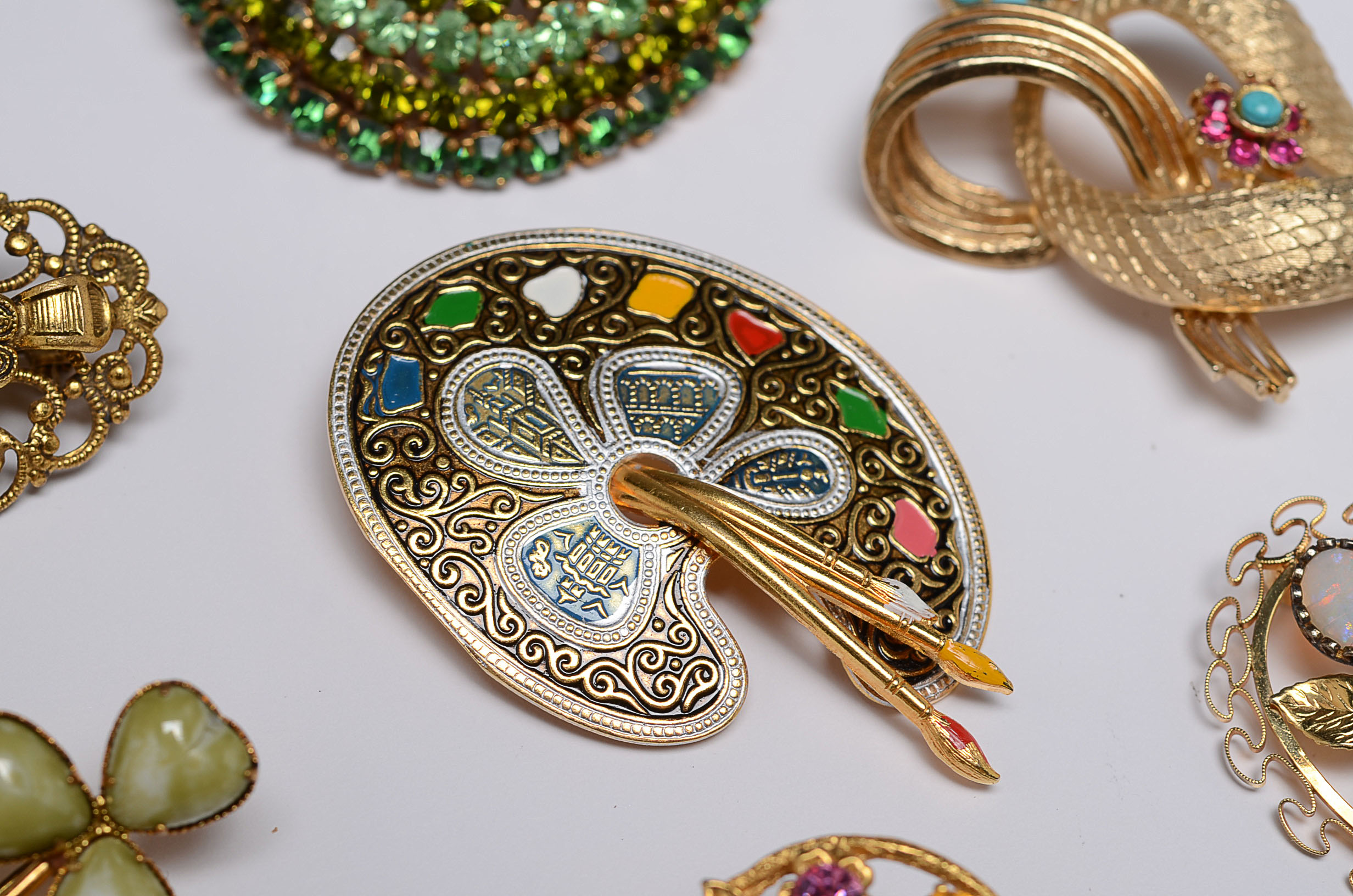 Collection of Vintage Costume Jewelry Including a Karen Lynne Floral Brooch 