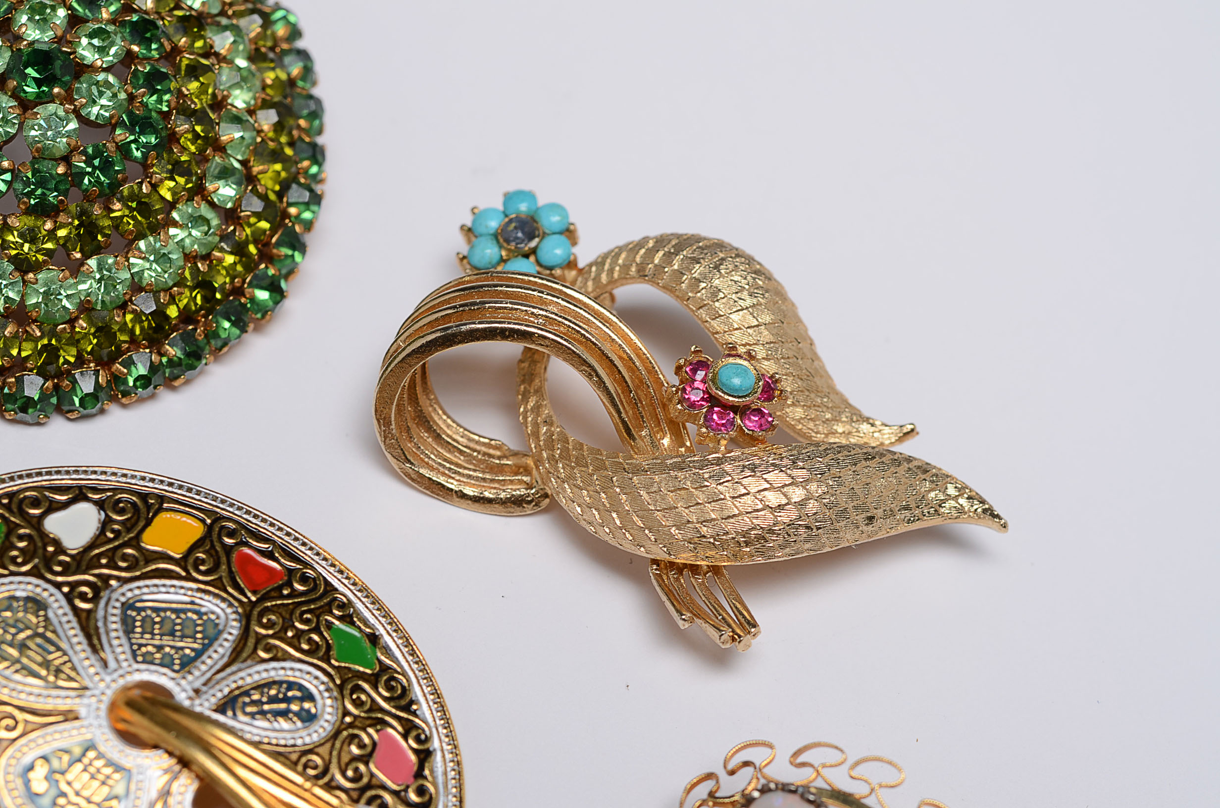 Collection of Vintage Costume Jewelry Including a Karen Lynne Floral Brooch 