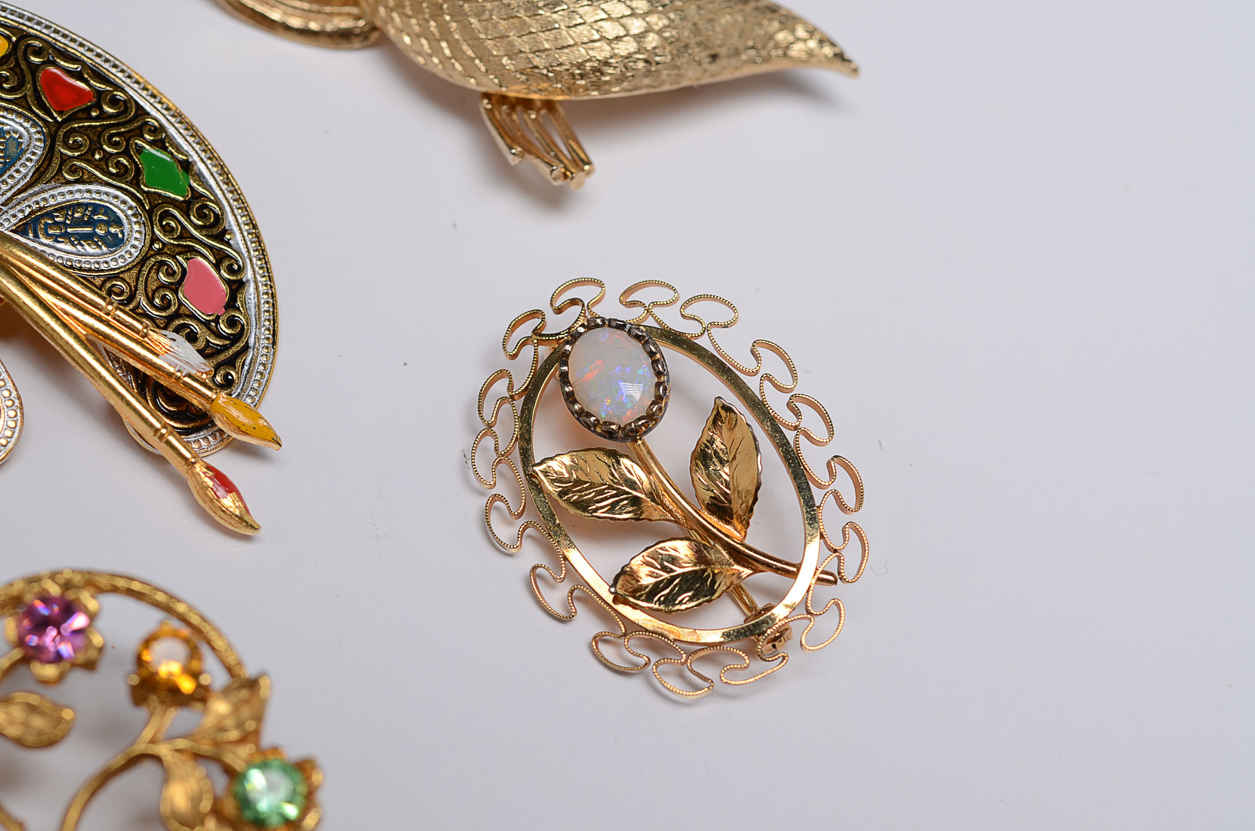 Collection of Vintage Costume Jewelry Including a Karen Lynne Floral Brooch 