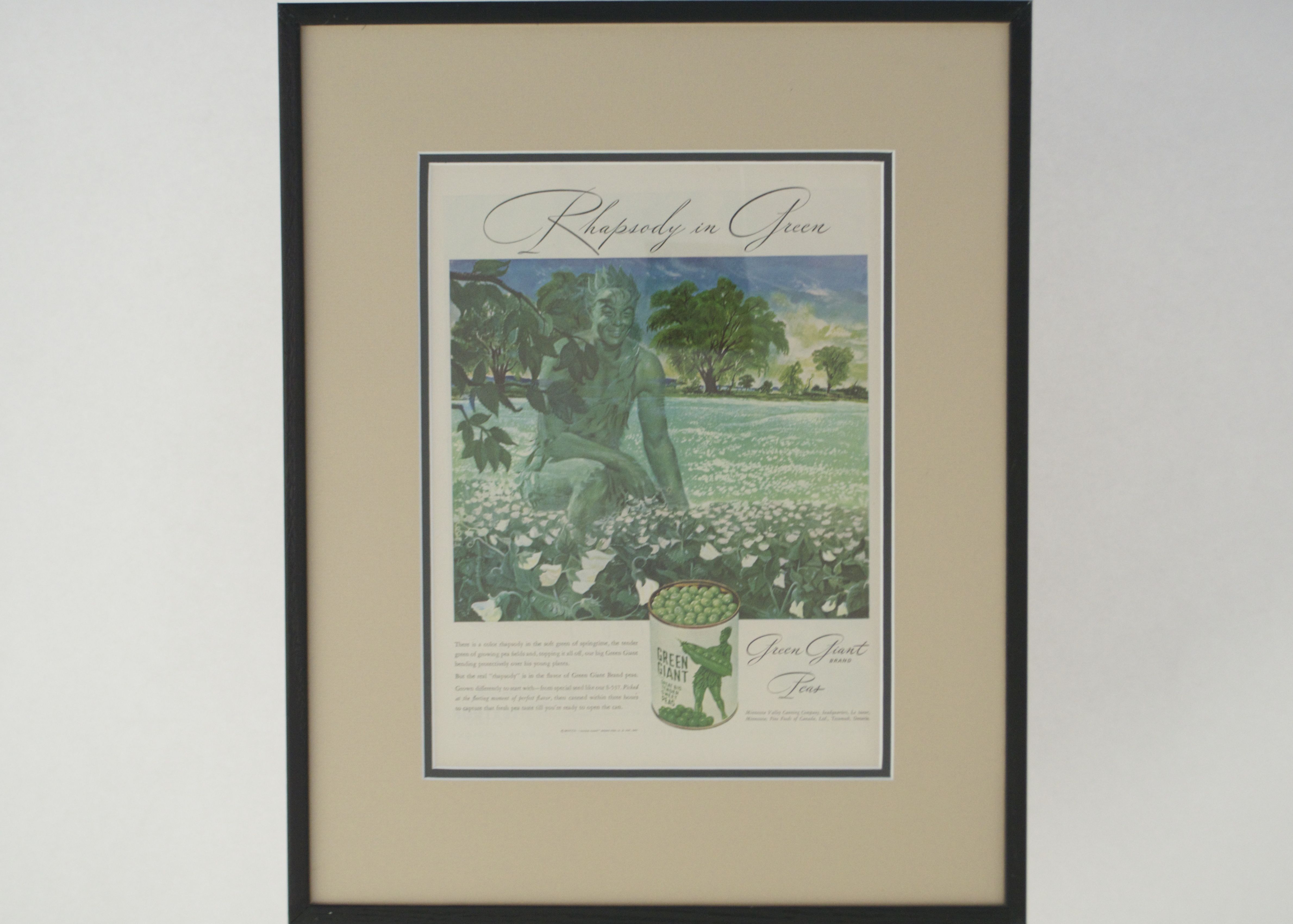 Framed Vintage 1944 LIFE Magazine Green Giant Brand Peas Ad