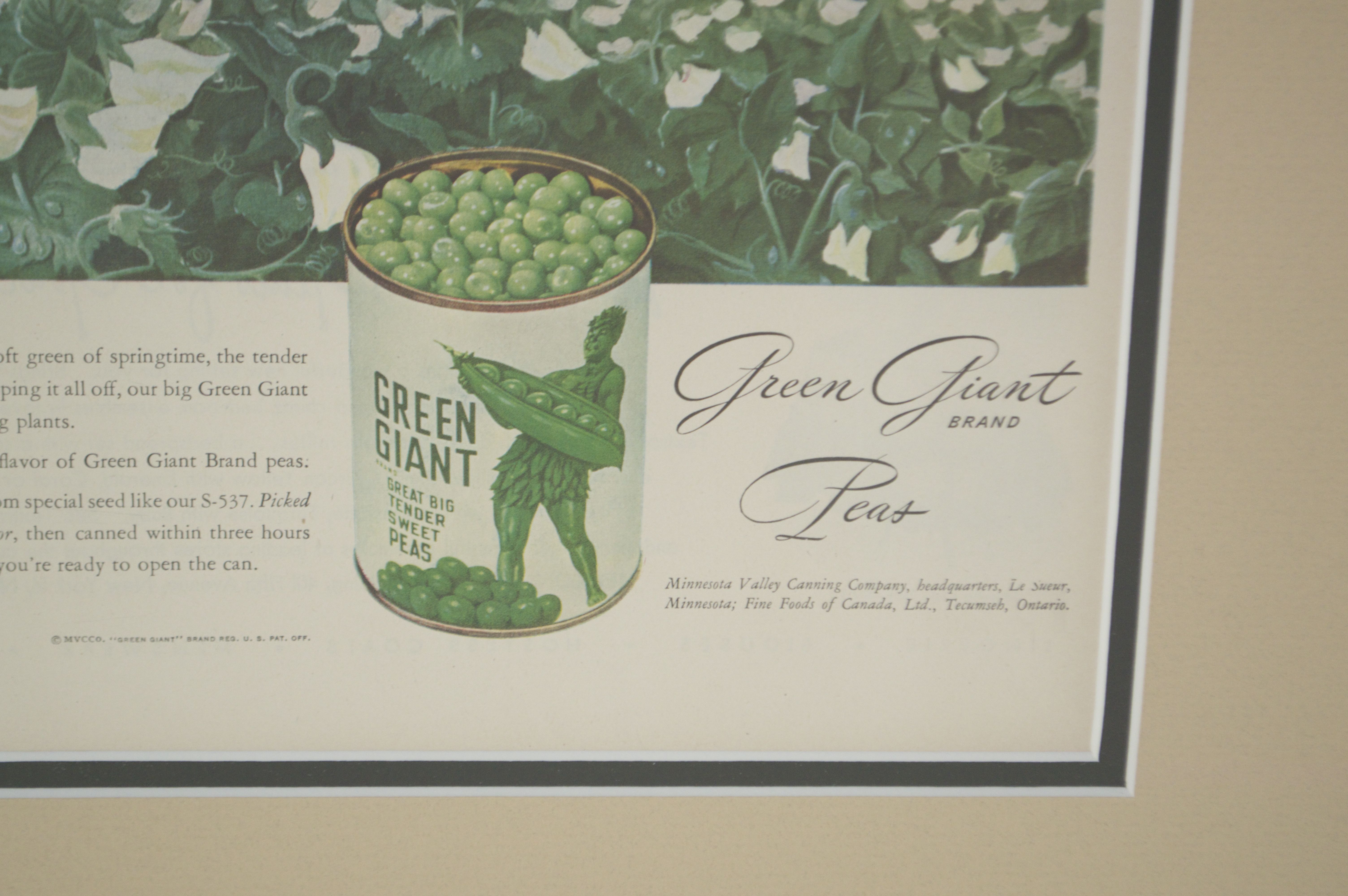 Framed Vintage 1944 LIFE Magazine Green Giant Brand Peas Ad