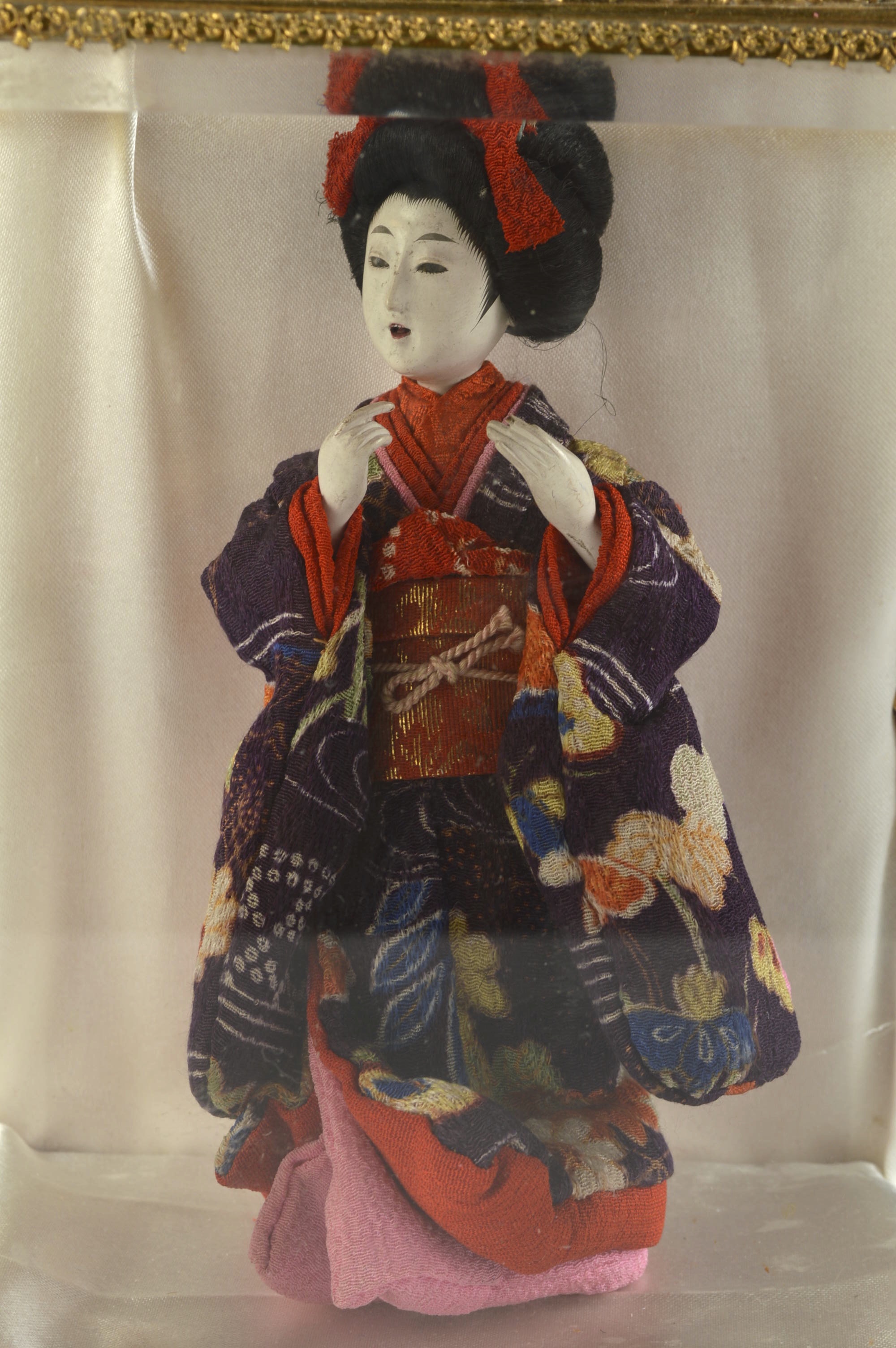 Asian Doll in Beautiful Beveled Glass Display Case