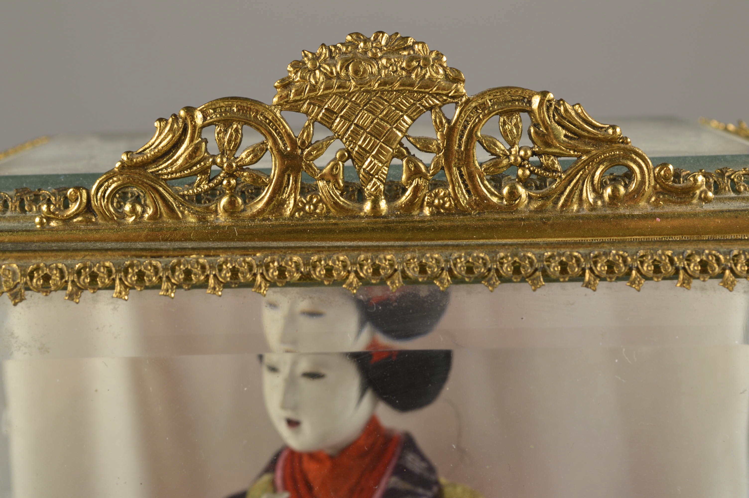 Asian Doll in Beautiful Beveled Glass Display Case