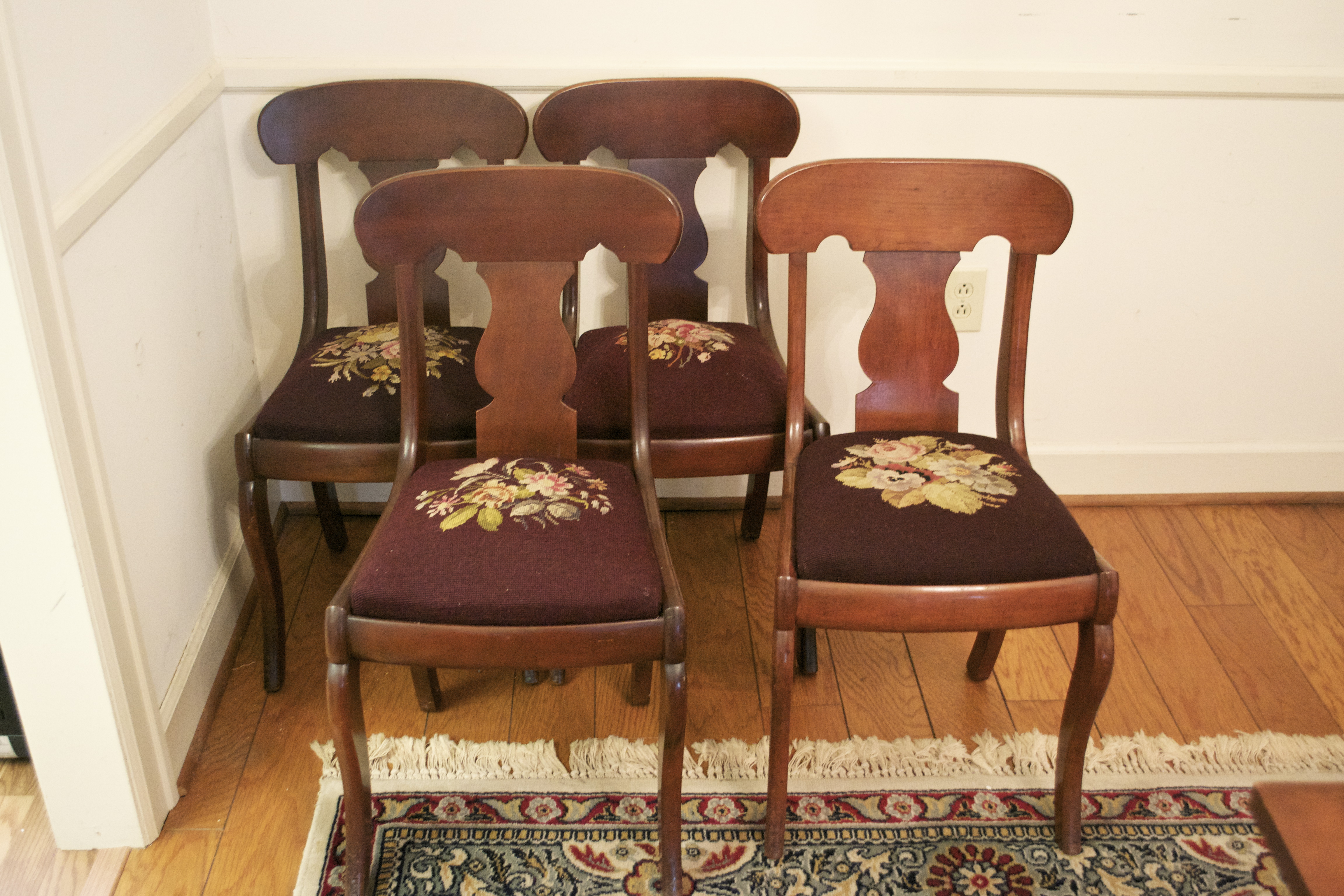 Fiddleback Saber Leg Dining Chairs 