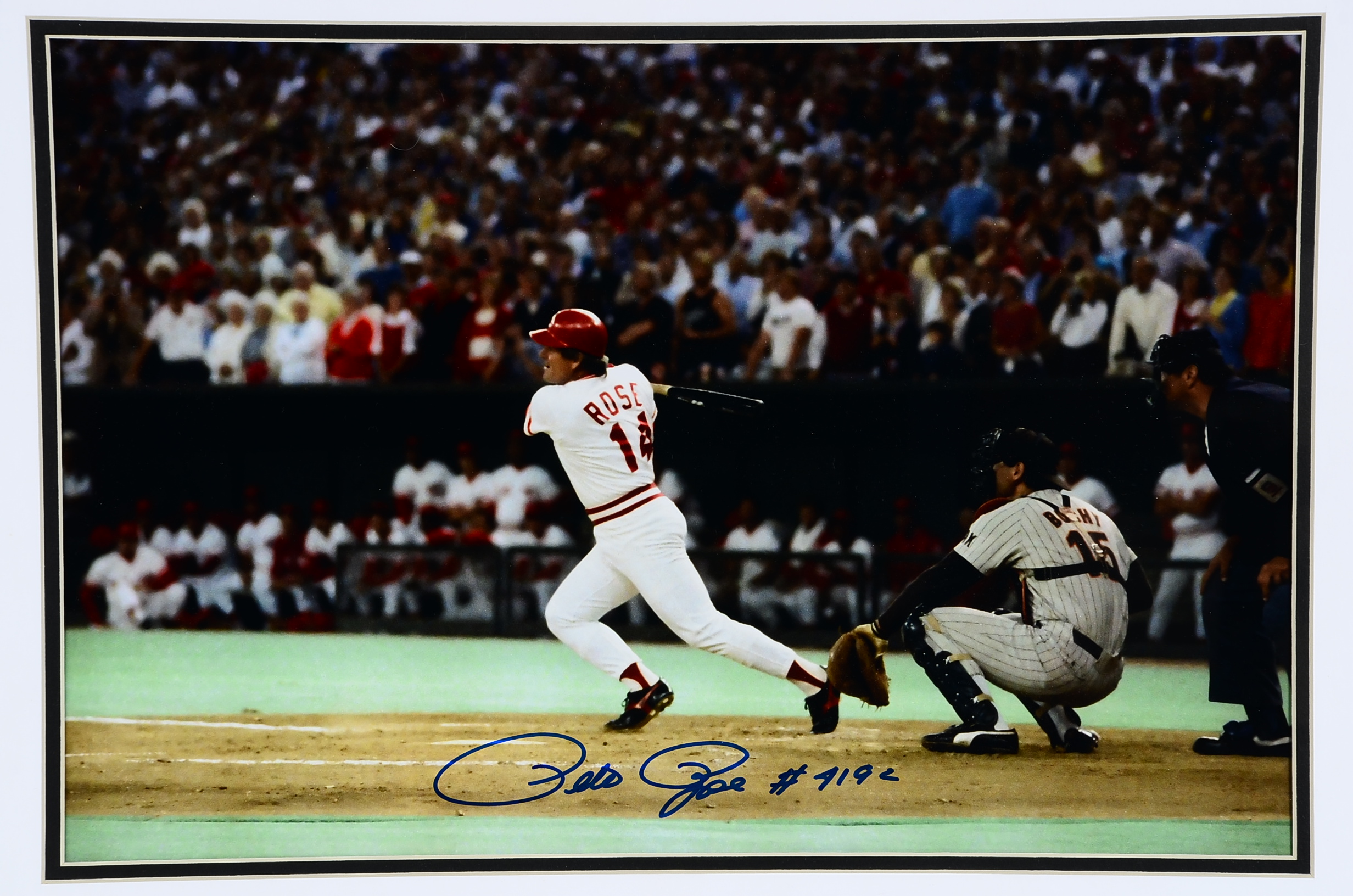 1985 Pete Rose Reds Signed  "4192" Hit Framed Baseball Photo