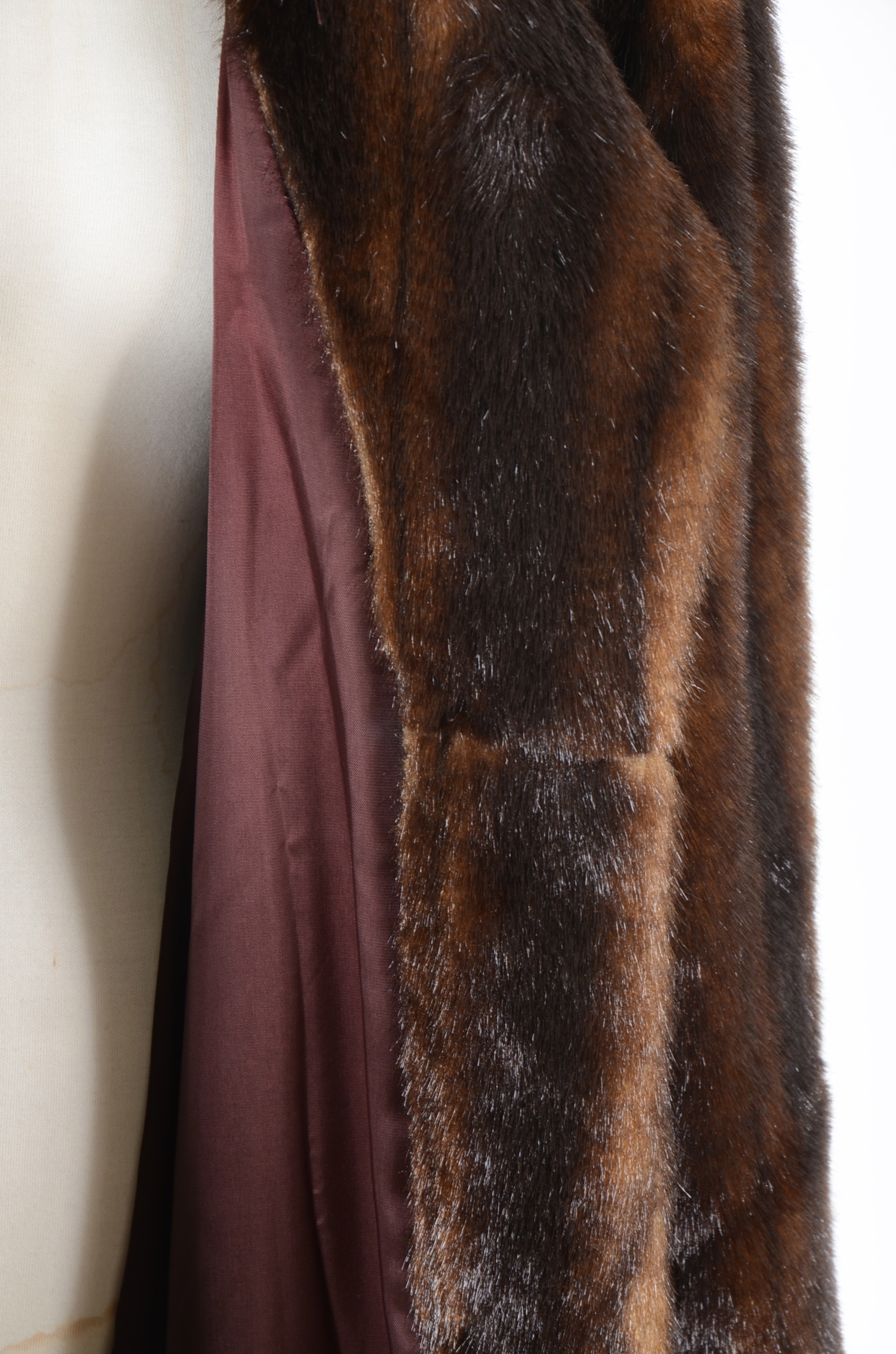 Terry Lewis Faux Fur Dyed Coat in Mahogany Brown