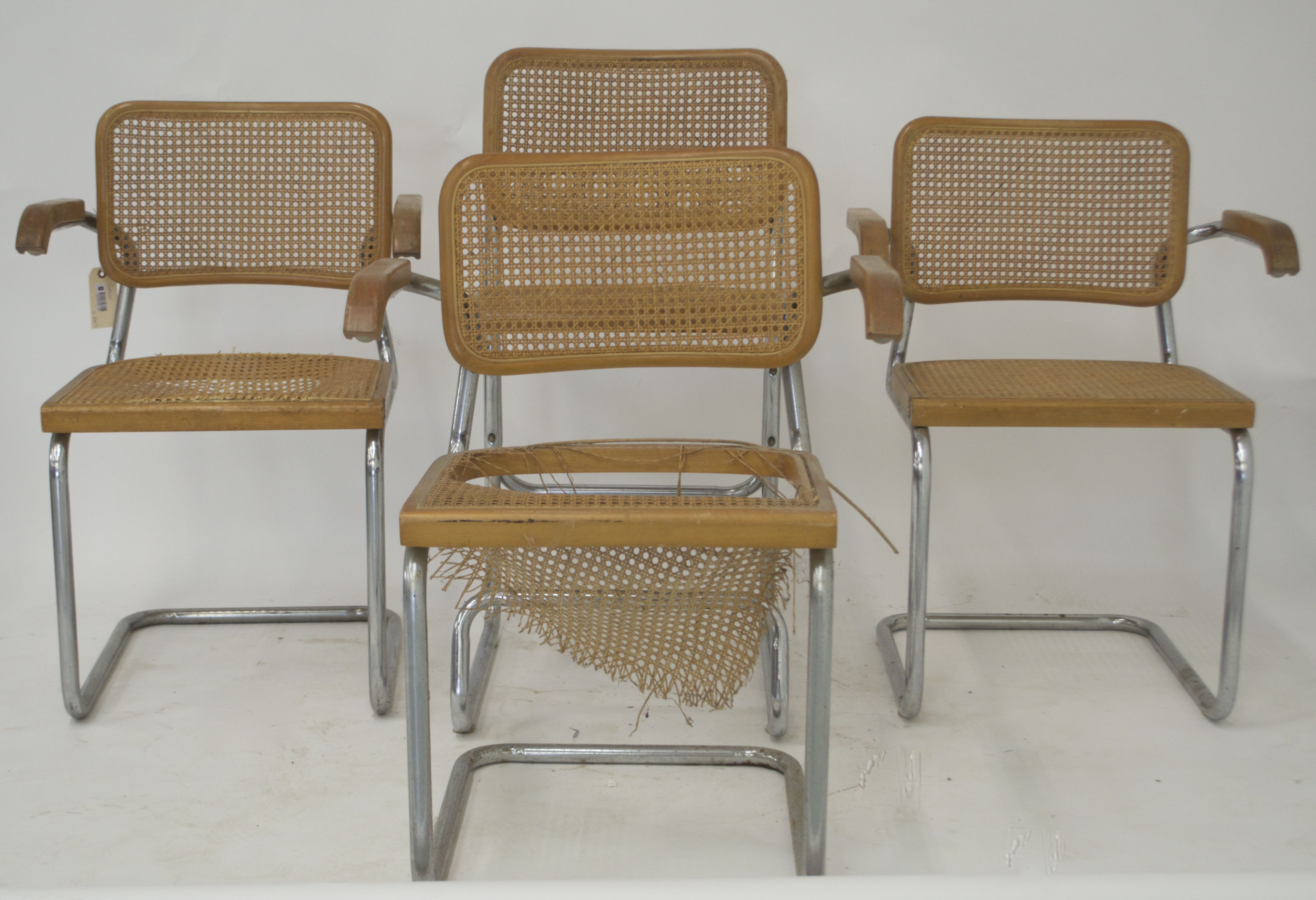 Four Vintage Cesca-Inspired Steel Chairs with Caned Seats