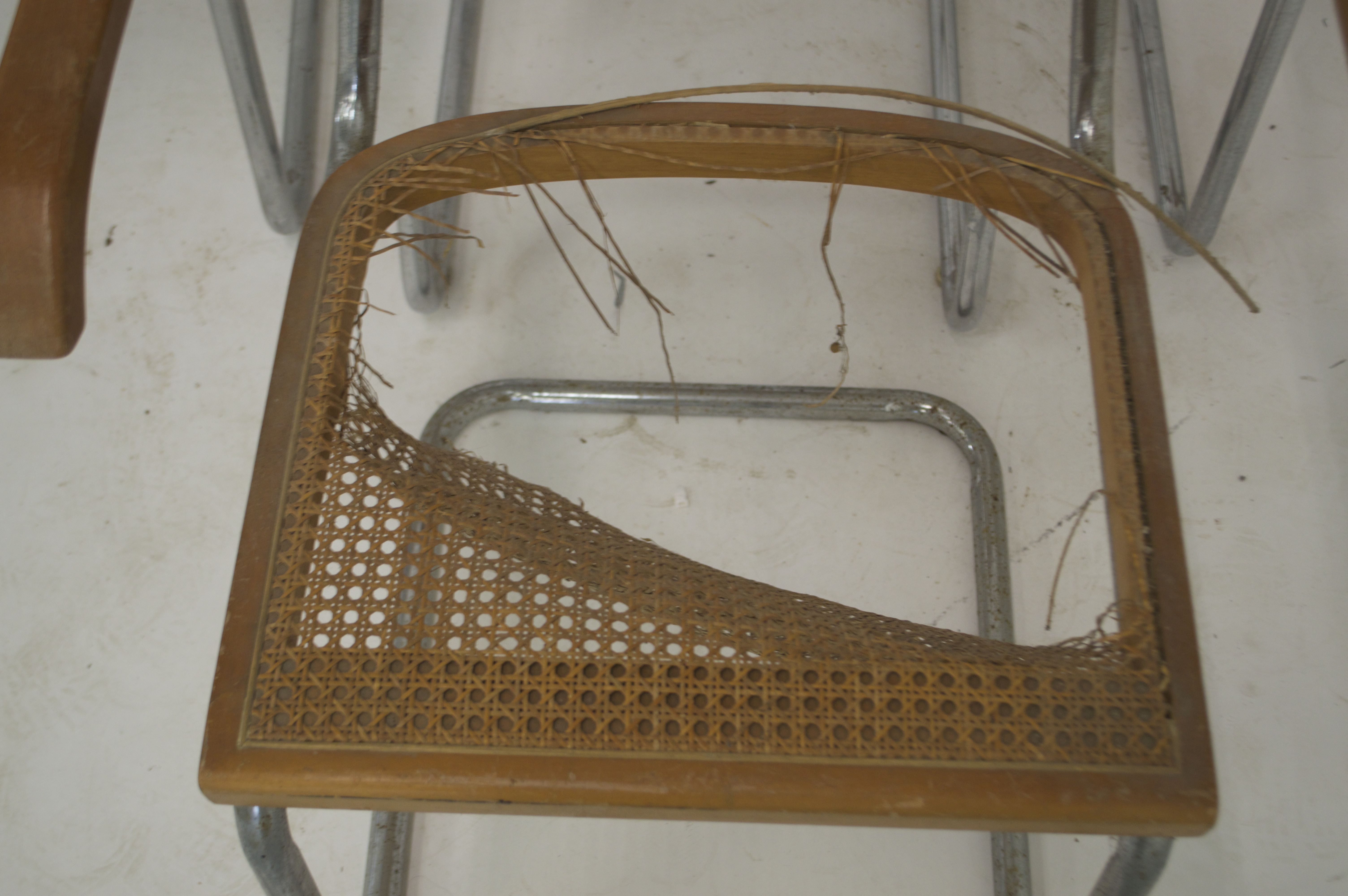 Four Vintage Cesca-Inspired Steel Chairs with Caned Seats