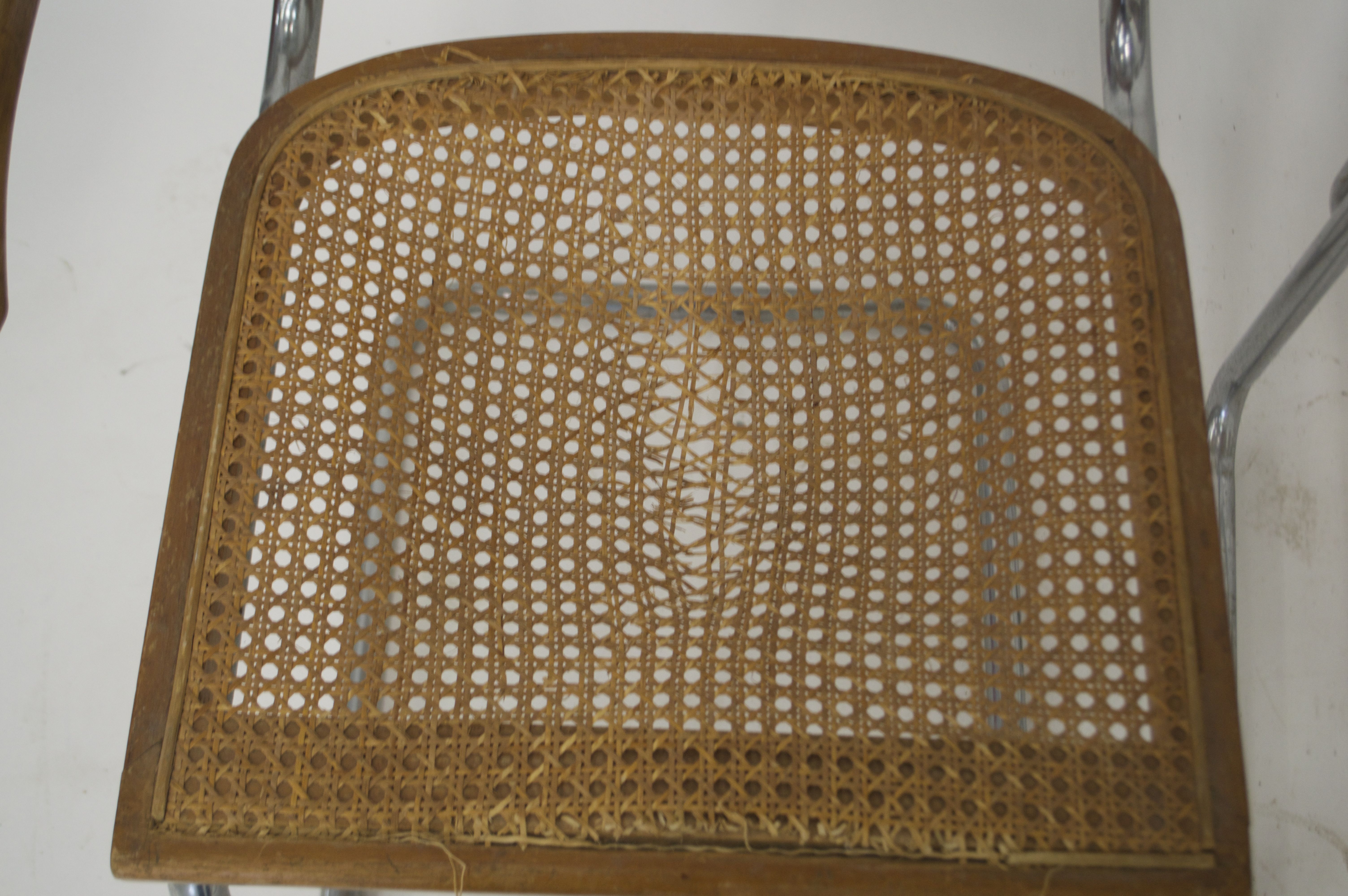 Four Vintage Cesca-Inspired Steel Chairs with Caned Seats