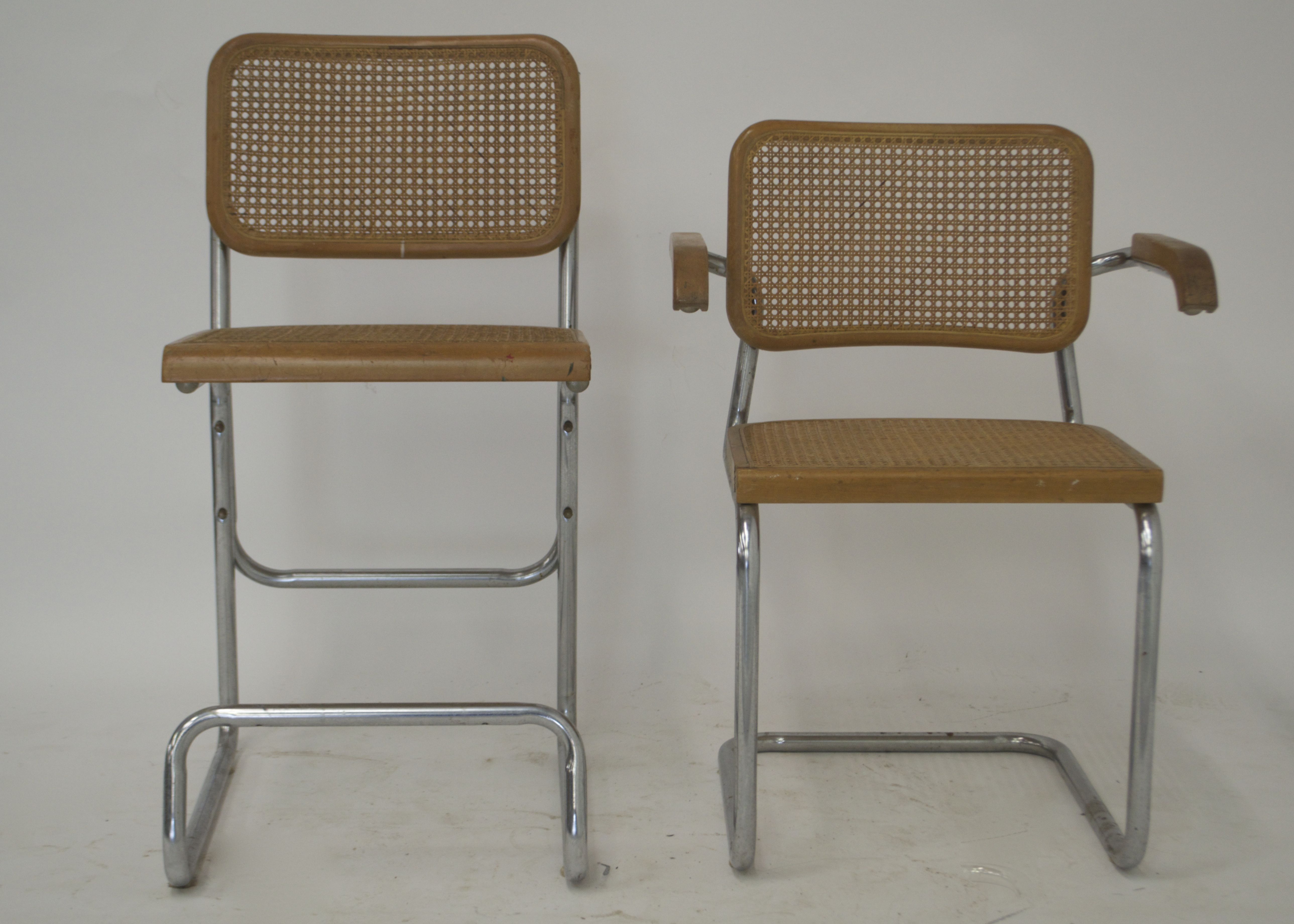 Four Vintage Cesca-Inspired Steel Chairs with Caned Seats