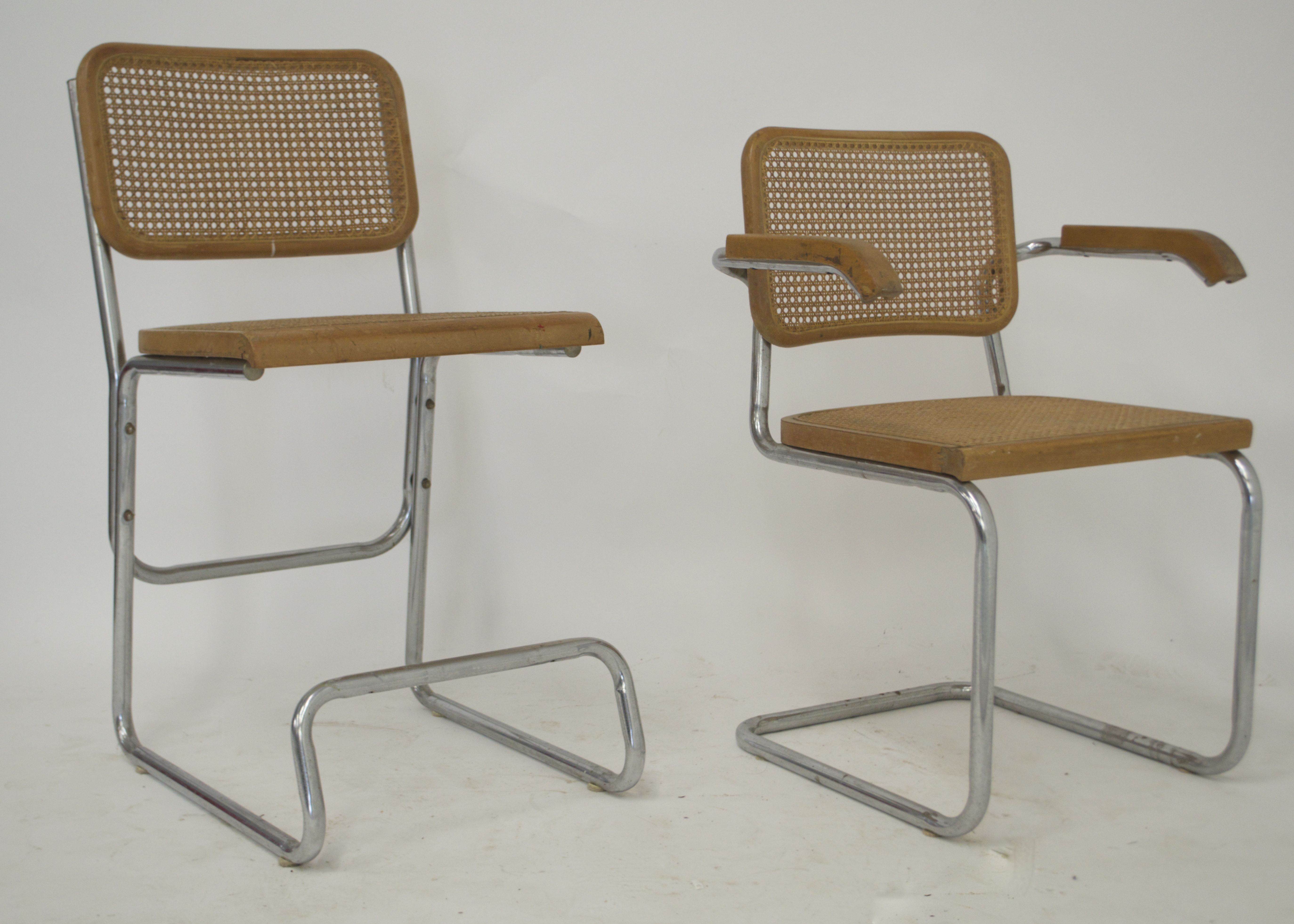 Four Vintage Cesca-Inspired Steel Chairs with Caned Seats