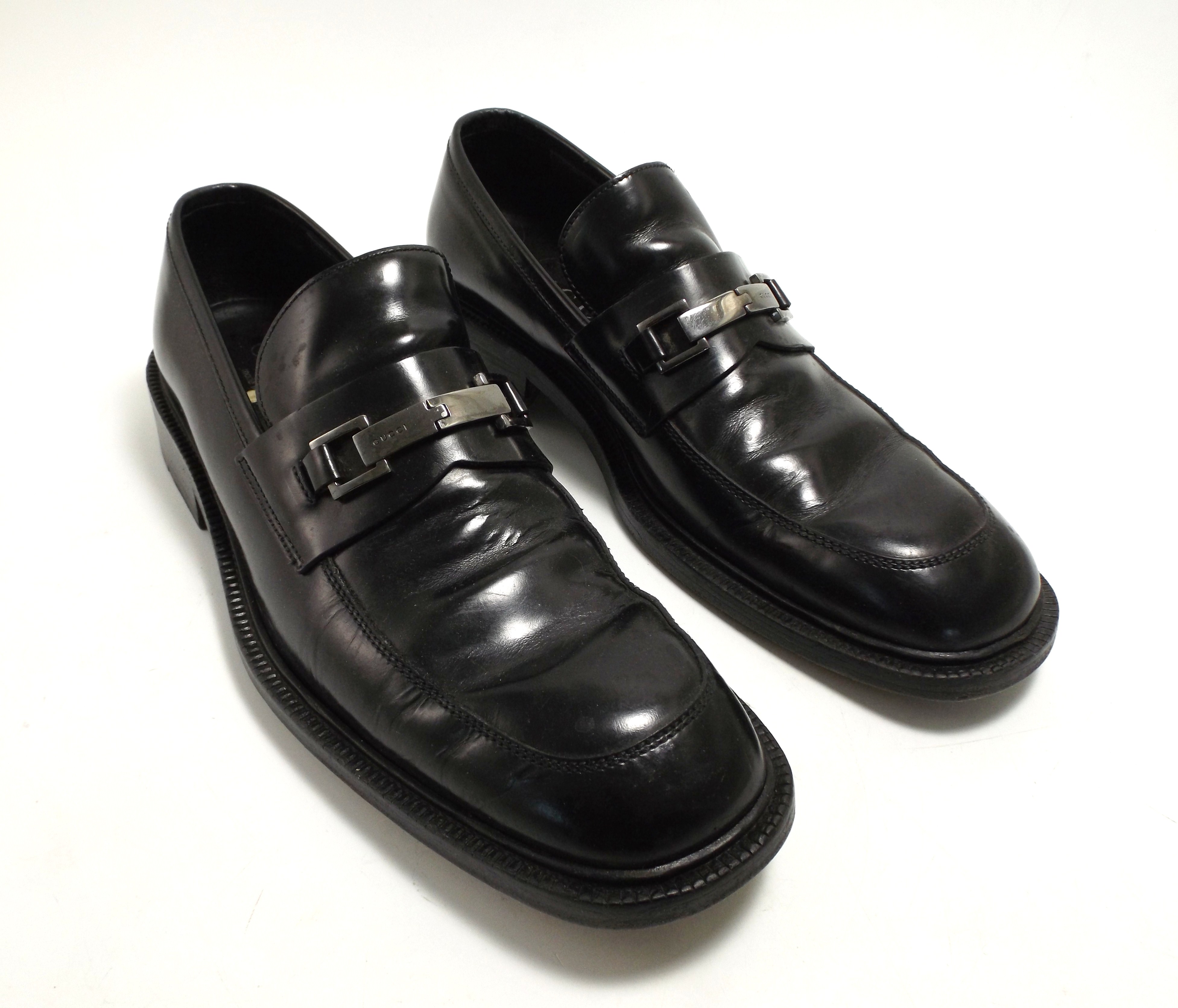 Men's Black Leather Gucci Loafers, 9.5D