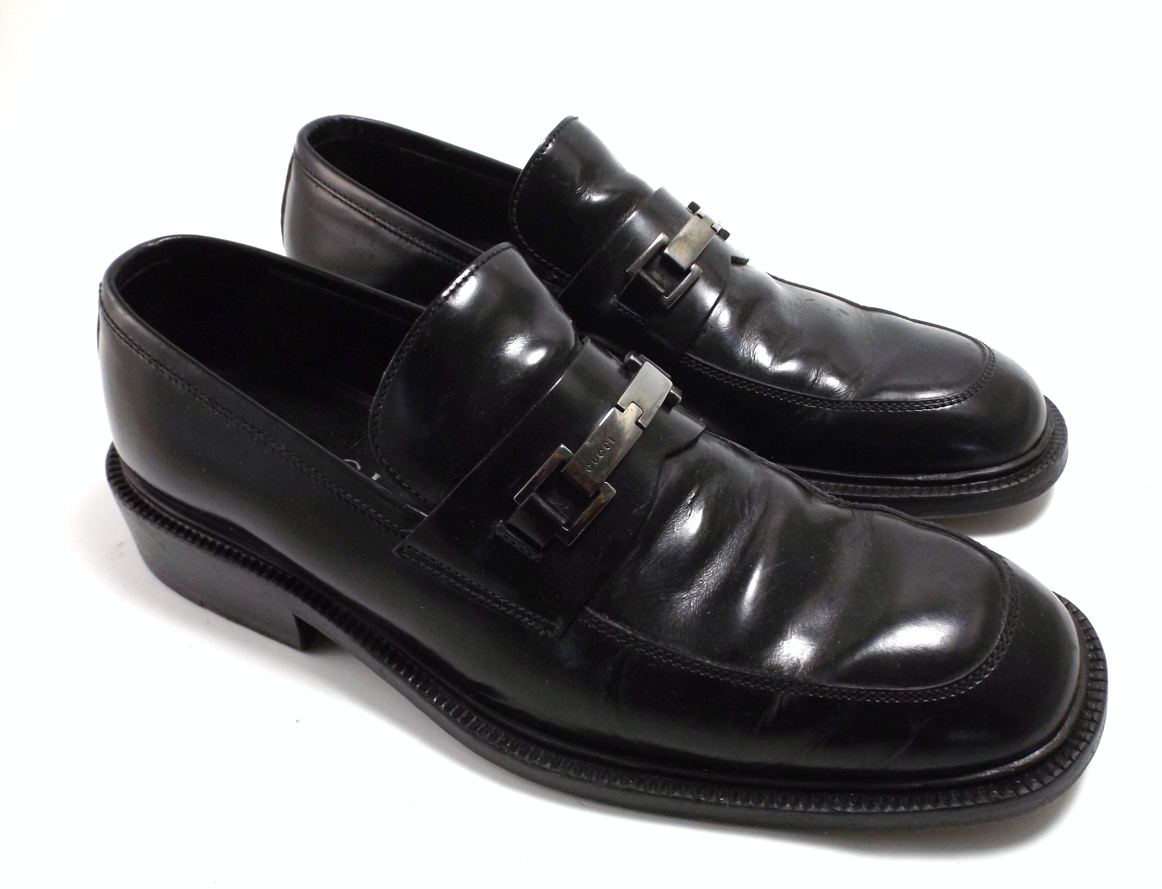 Men's Black Leather Gucci Loafers, 9.5D