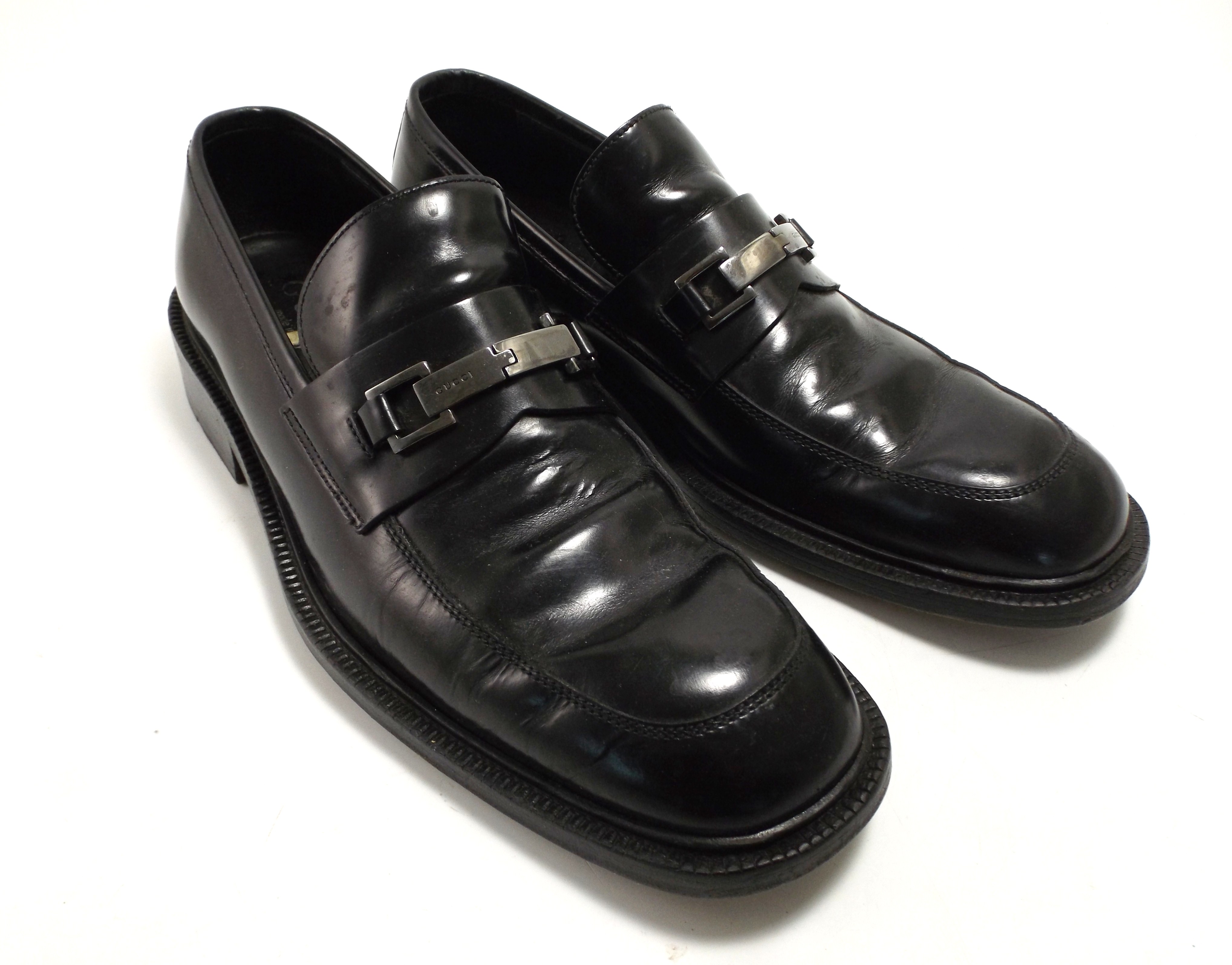 Men's Black Leather Gucci Loafers, 9.5D
