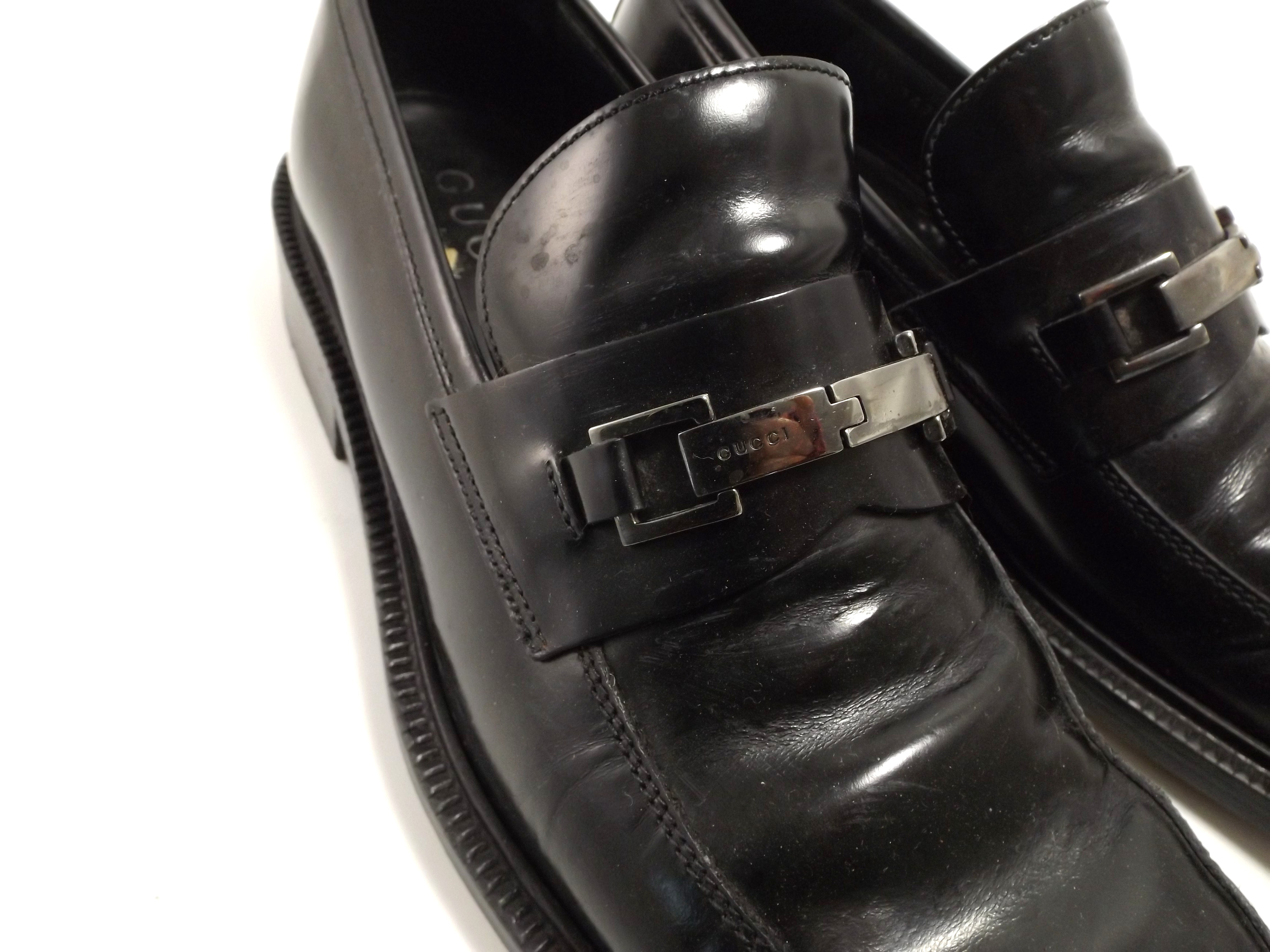 Men's Black Leather Gucci Loafers, 9.5D