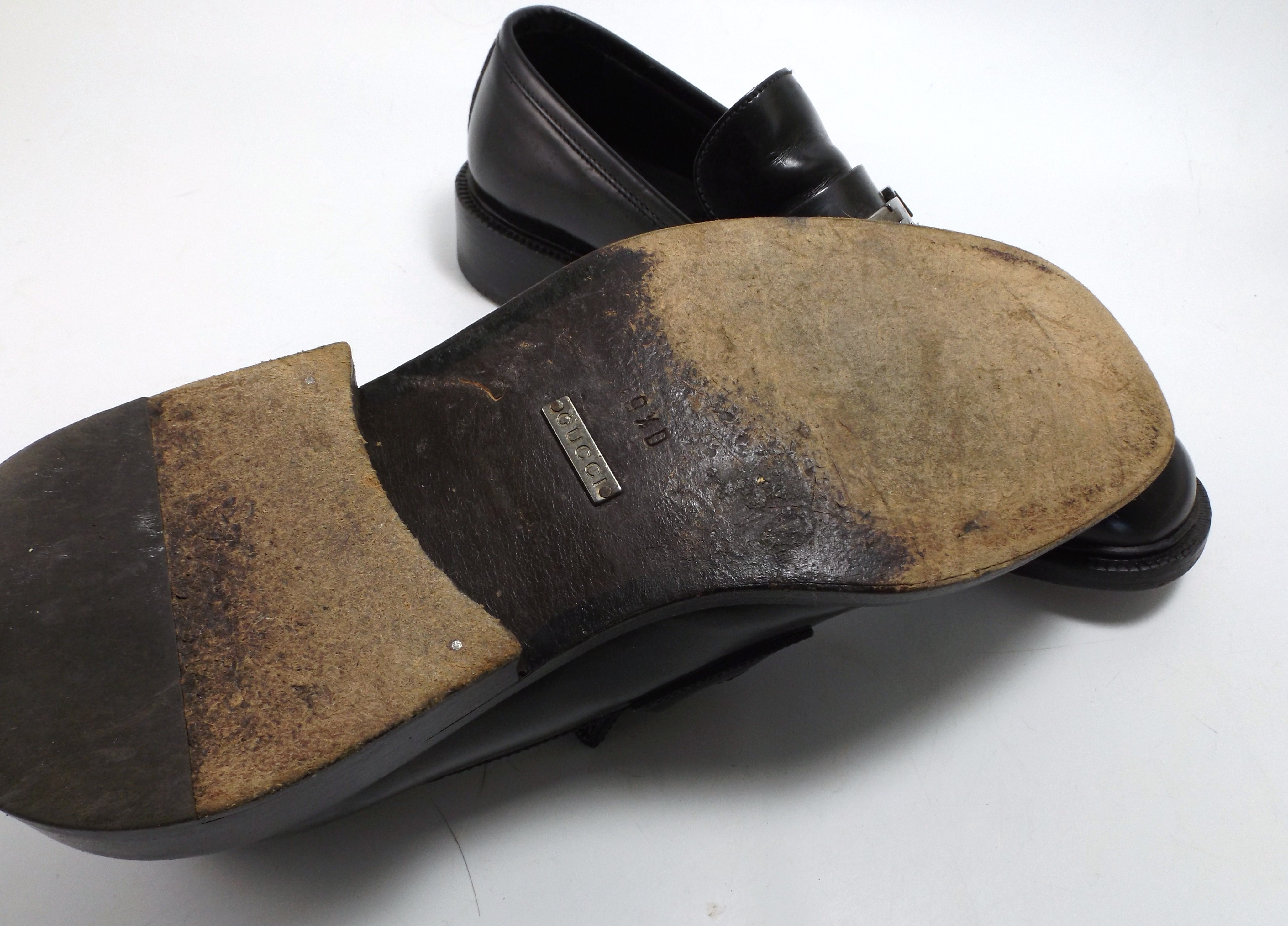 Men's Black Leather Gucci Loafers, 9.5D