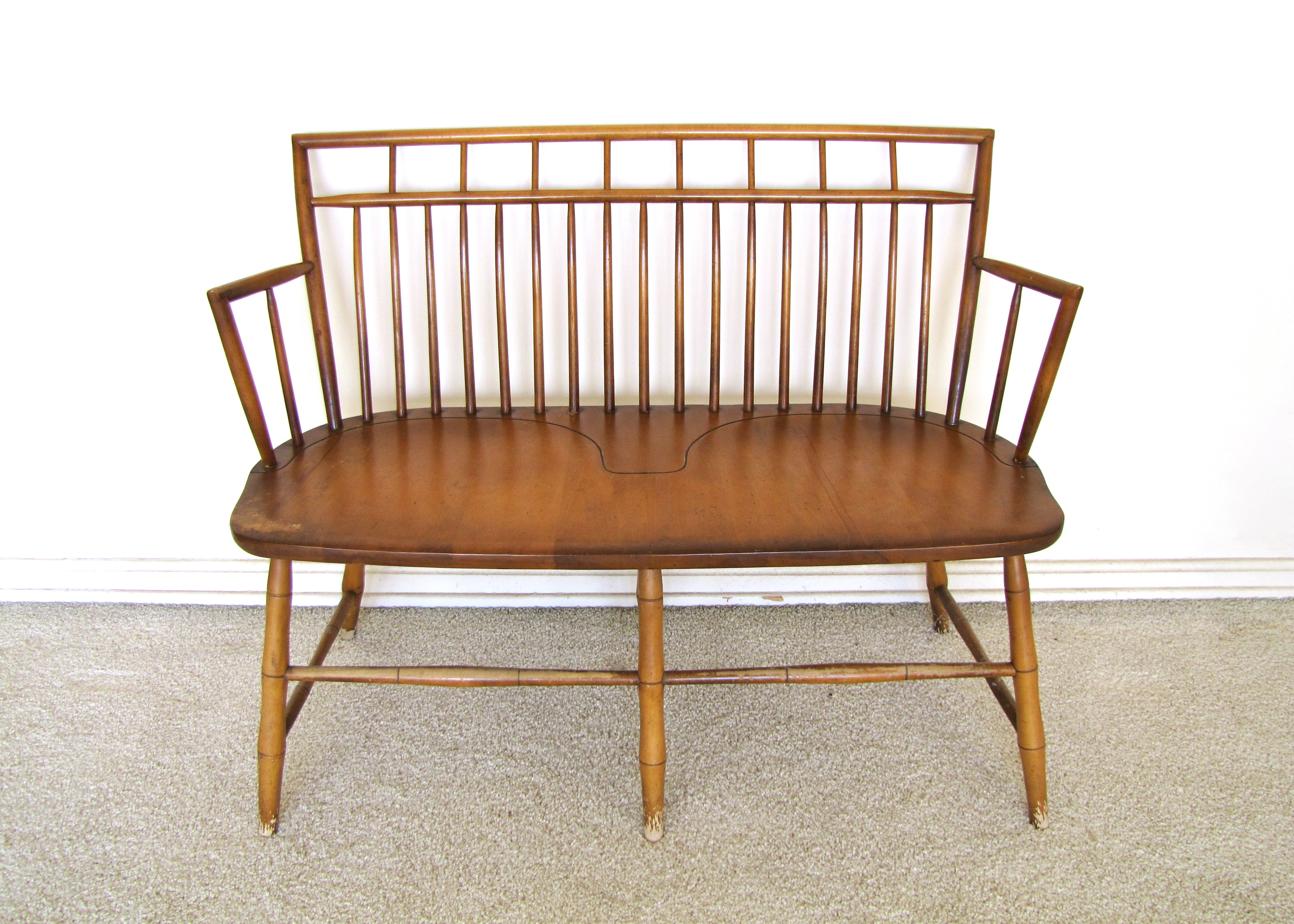 Sheraton Type Birdcage Back Windsor Bench Settee 