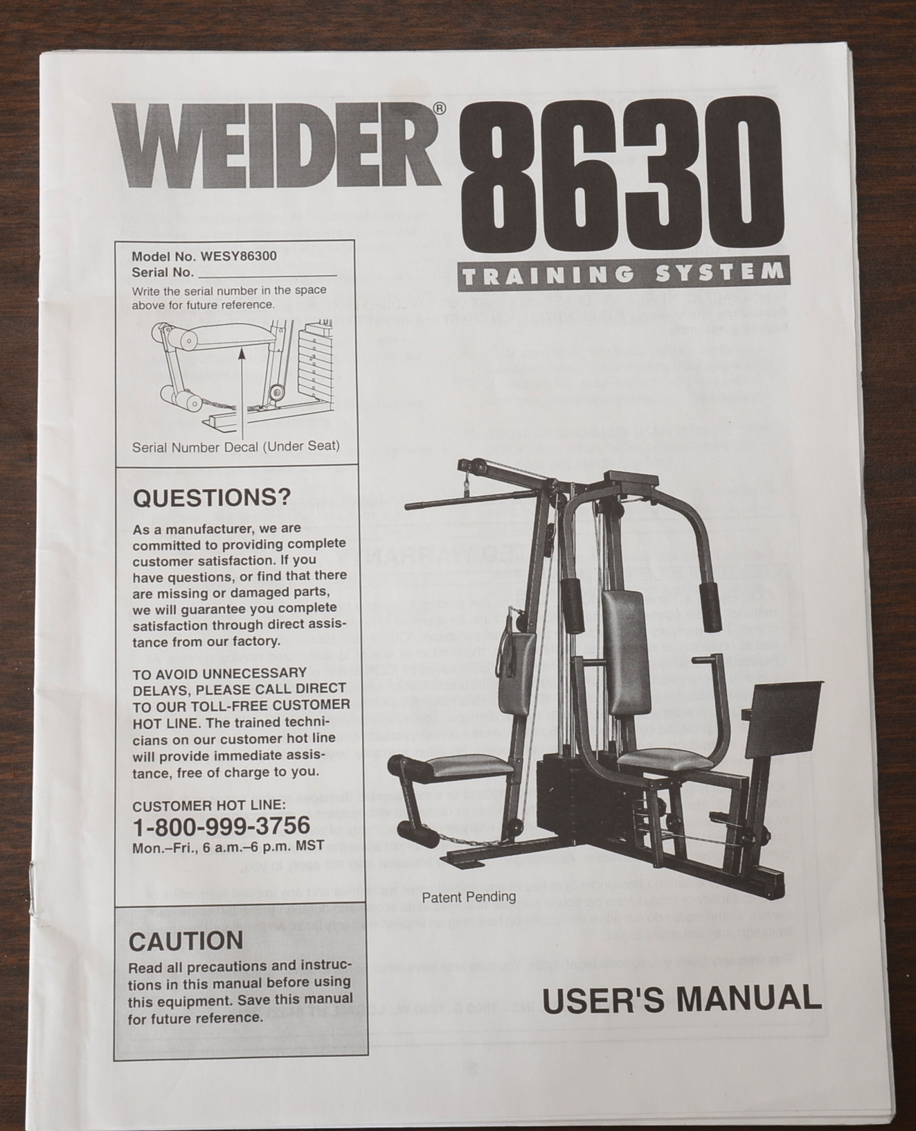 Weider 8630 Training System Home Gym