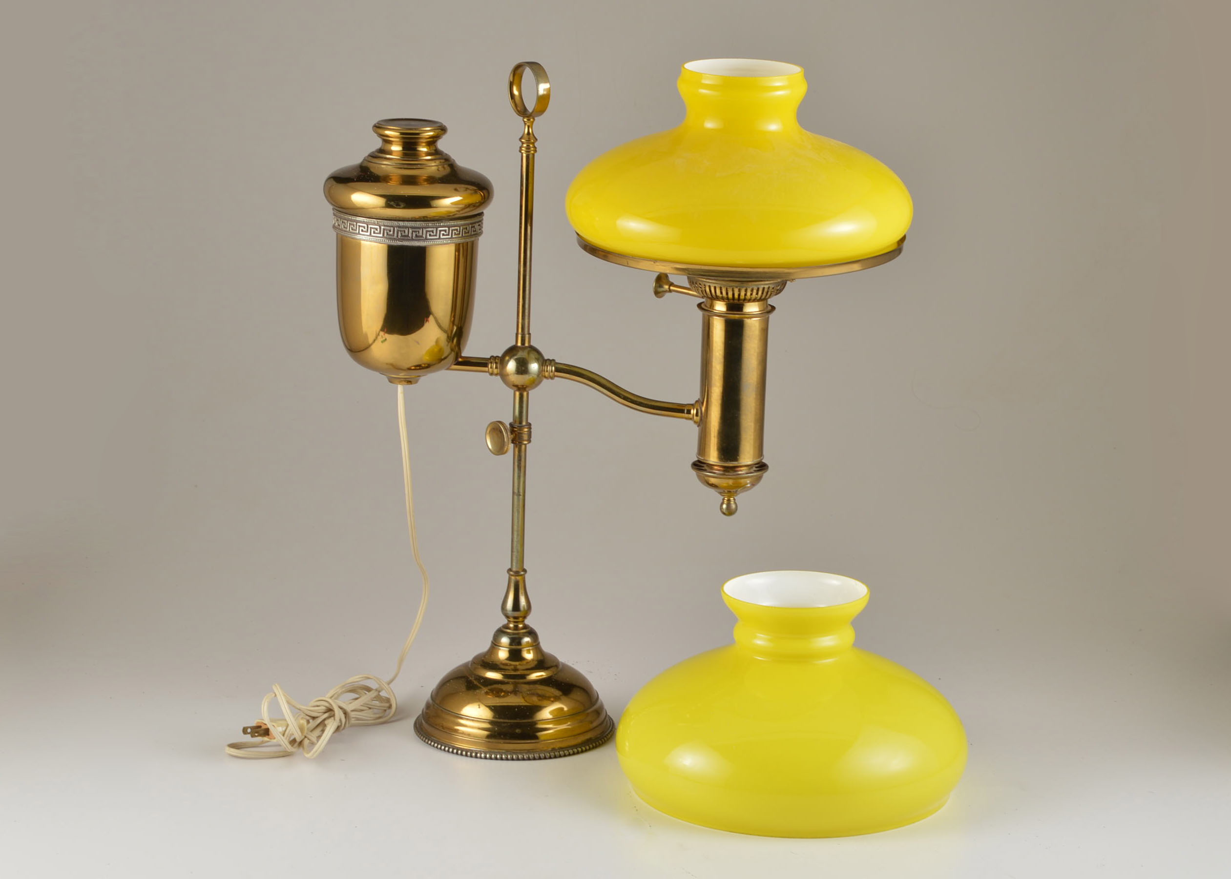 A Vintage Brass Oil Student Lamp Converted to Electric