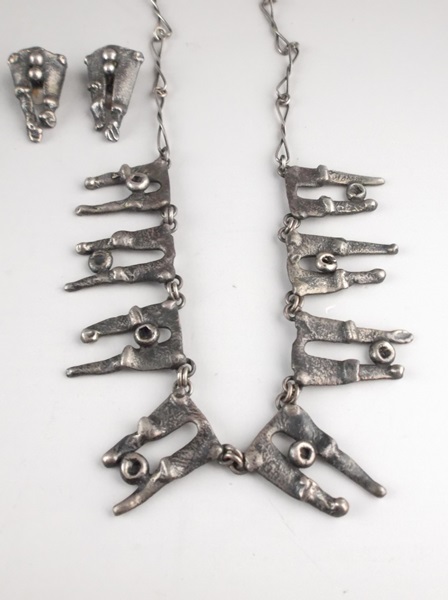 Vintage Costume Jewelry Free Form Silver Tone Set