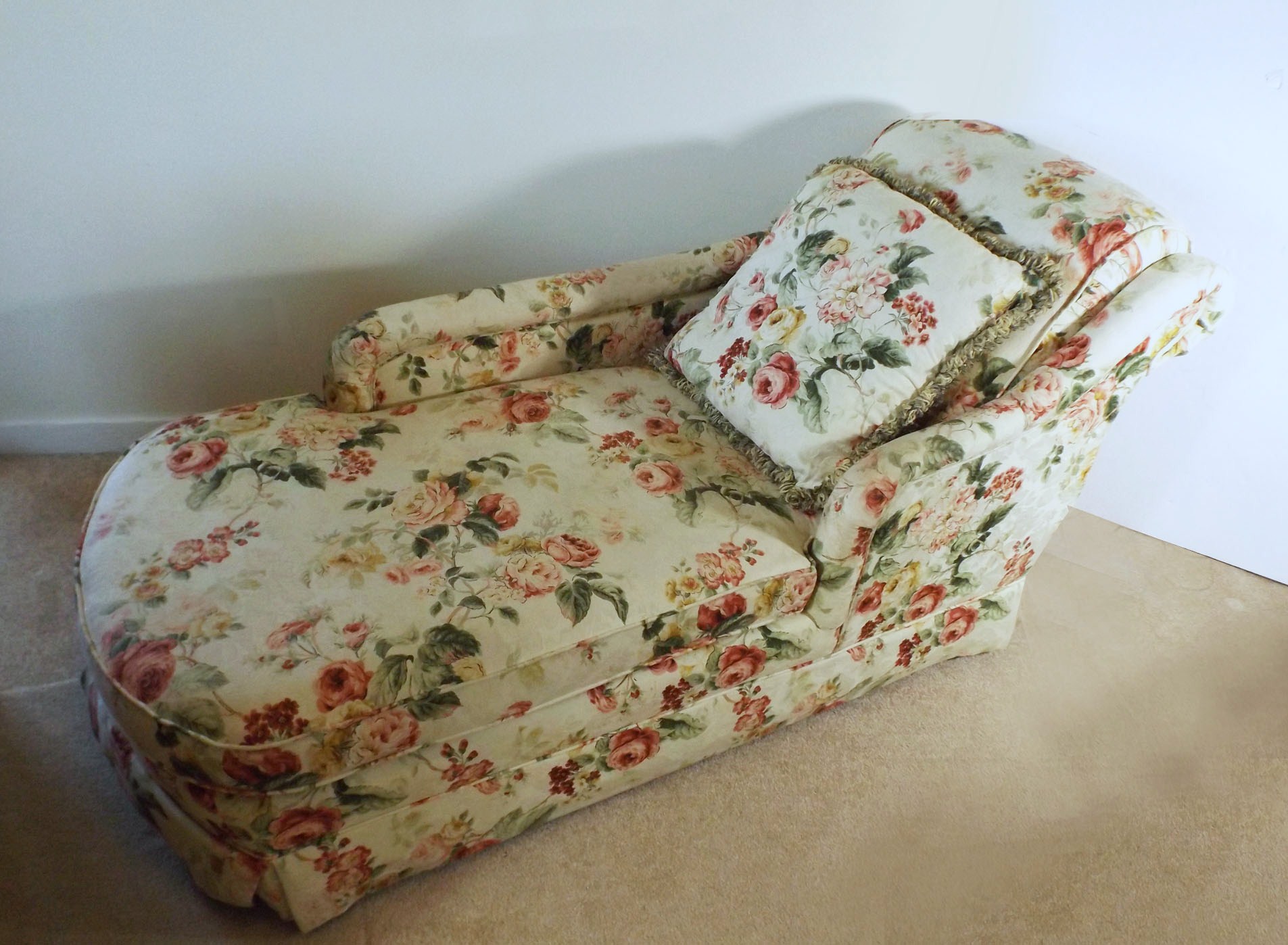 Pretty Chaise Lounge in Cabbage Rose Upholstery