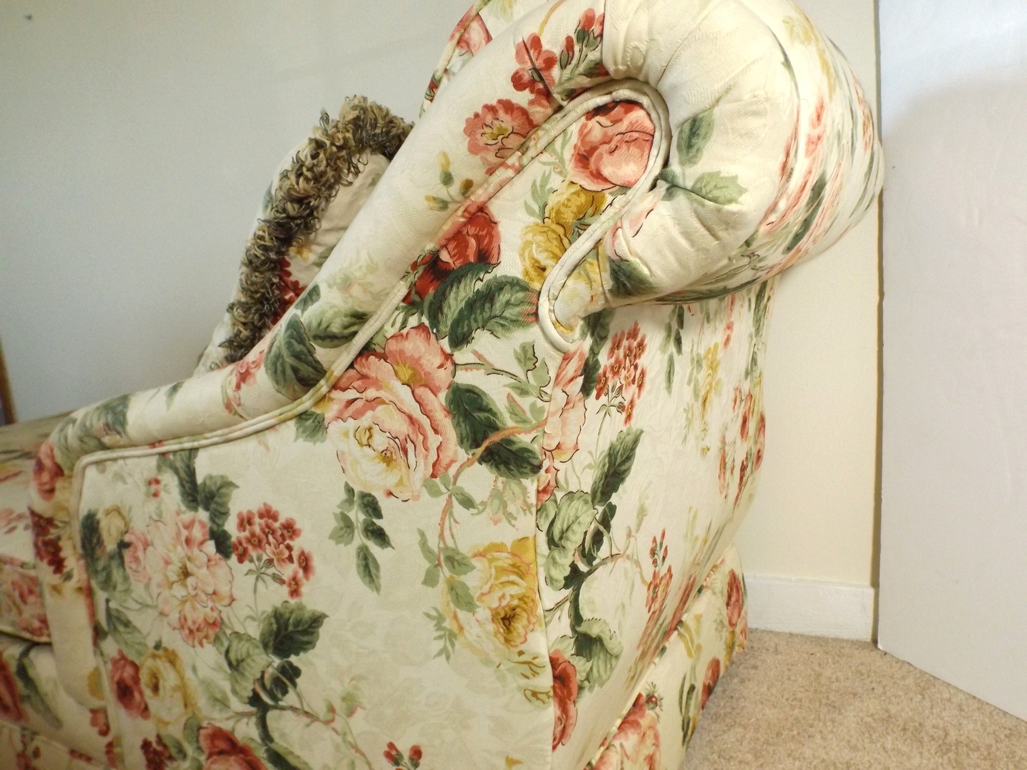 Pretty Chaise Lounge in Cabbage Rose Upholstery