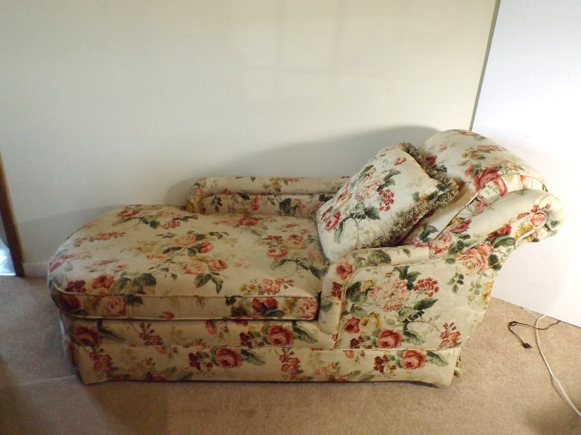 Pretty Chaise Lounge in Cabbage Rose Upholstery