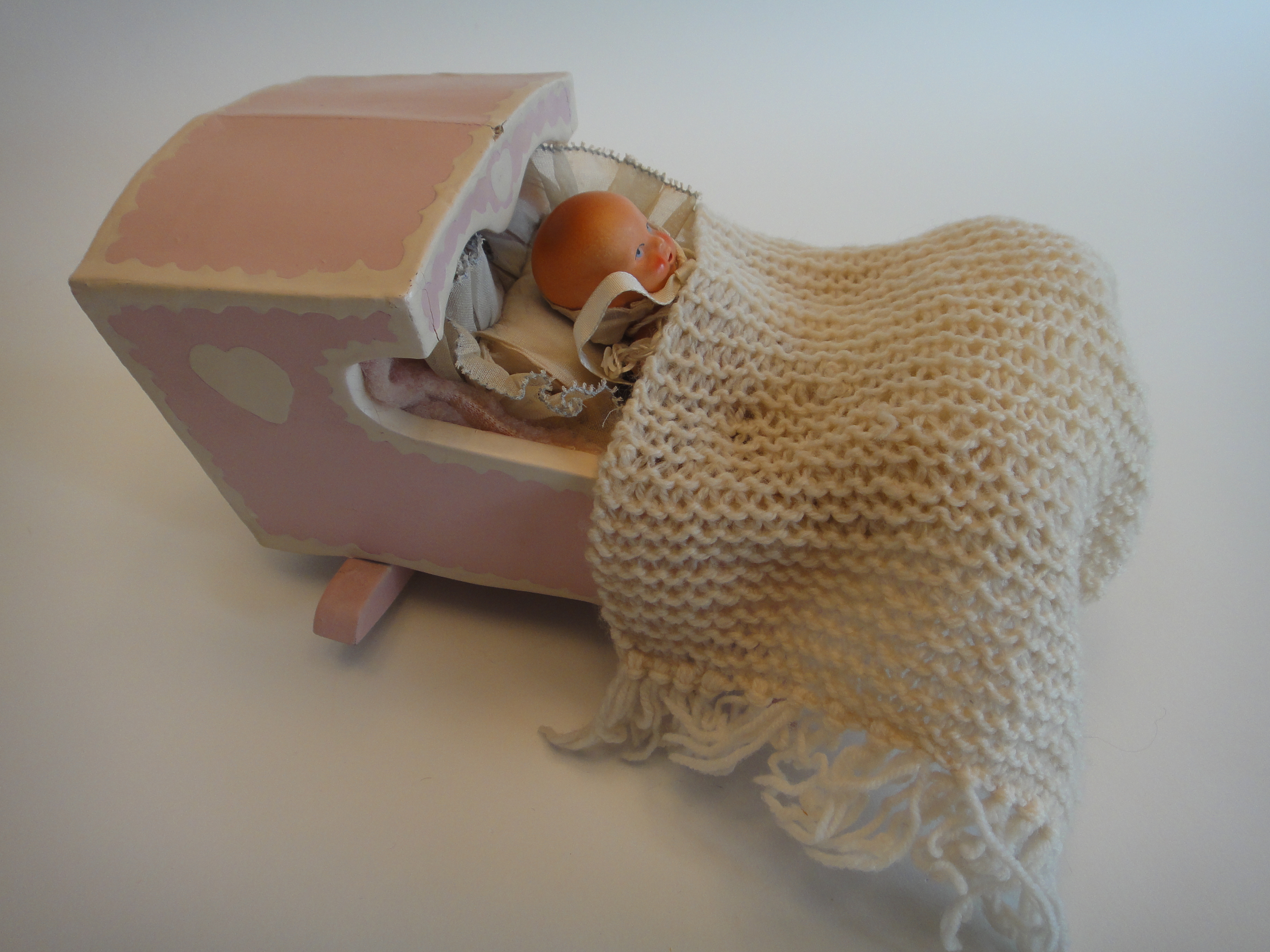 Vintage Cradle Music Box & German Baby