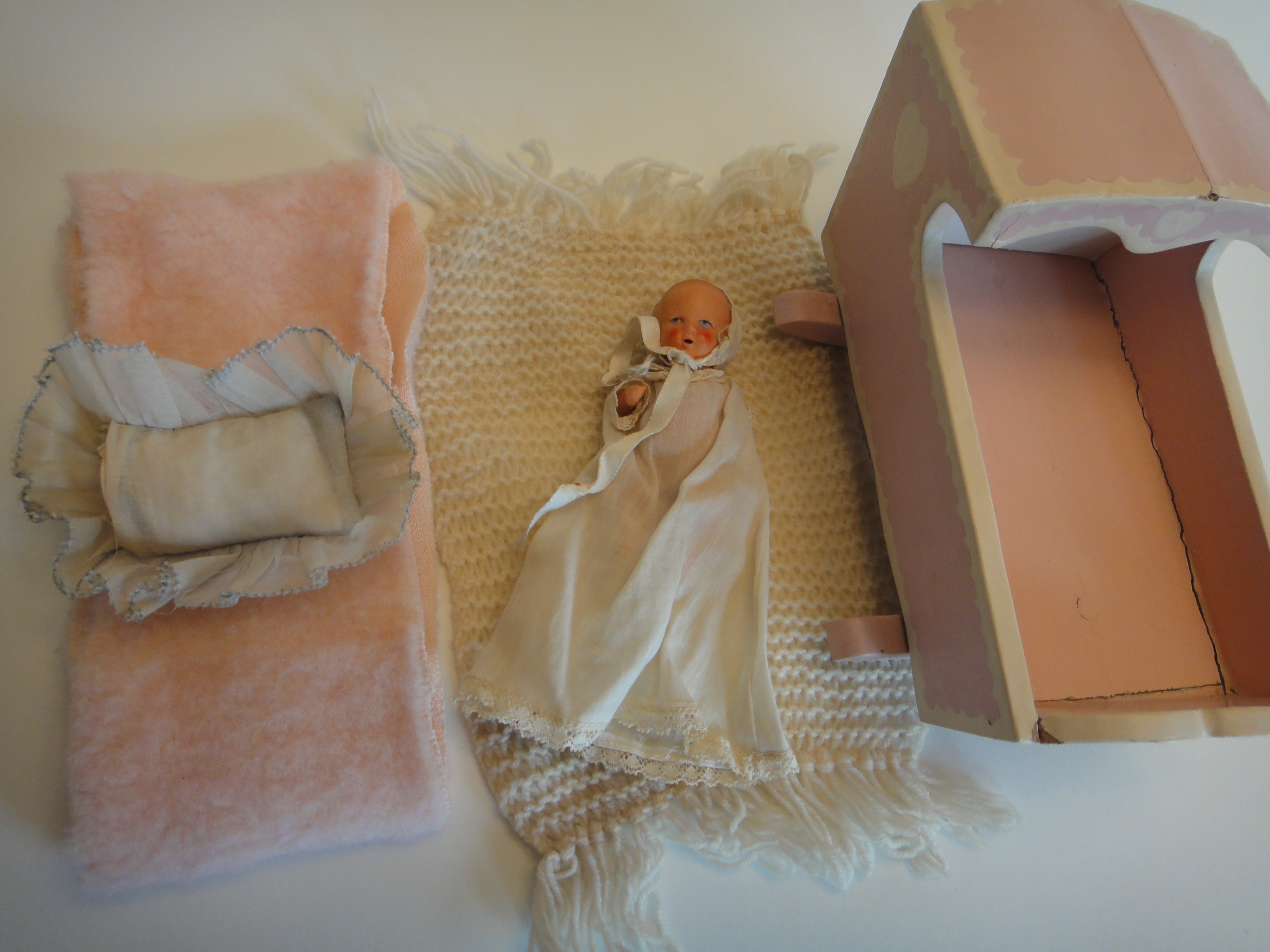 Vintage Cradle Music Box & German Baby