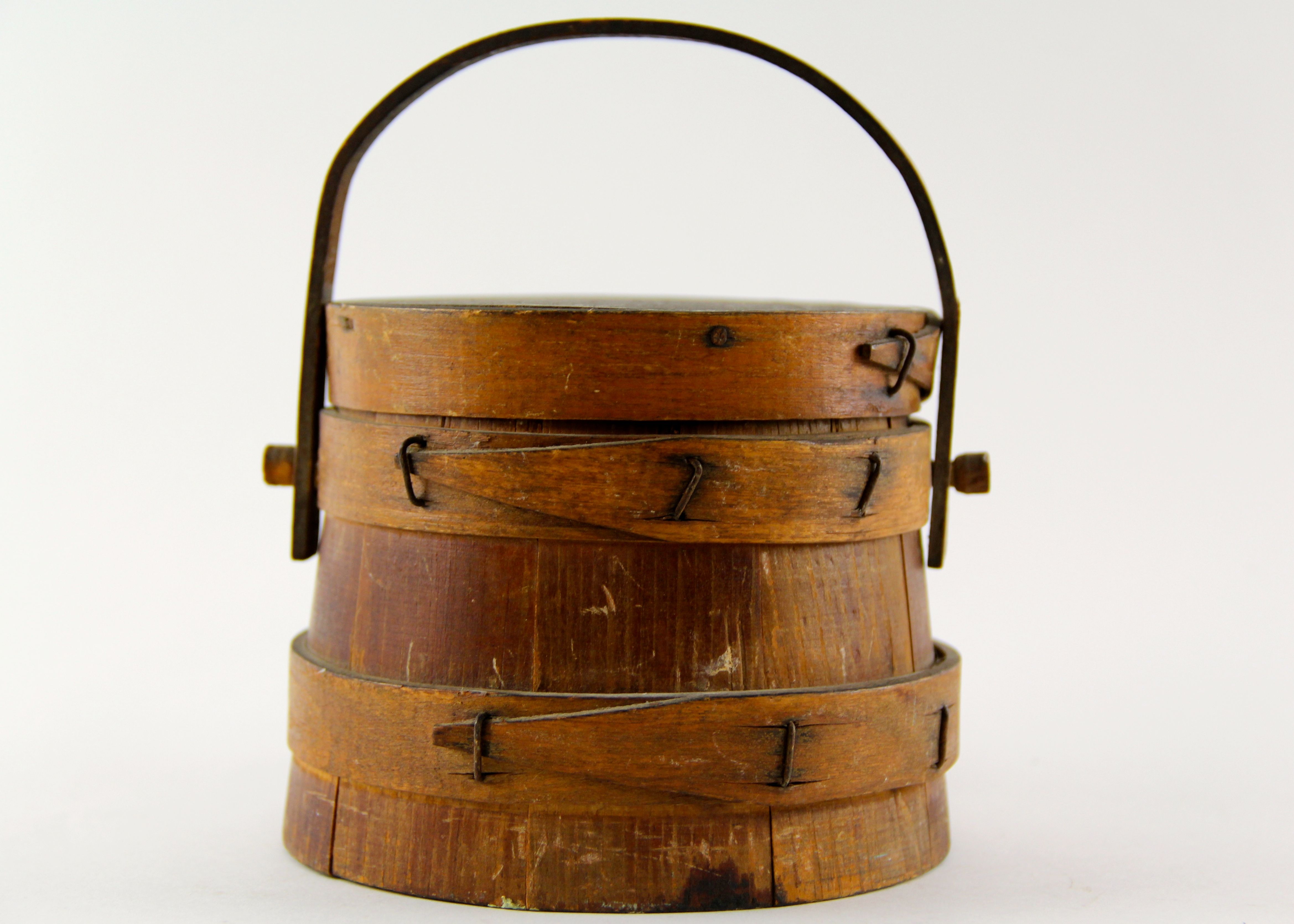 Two Antique Shaker Wooden Buckets with Lids