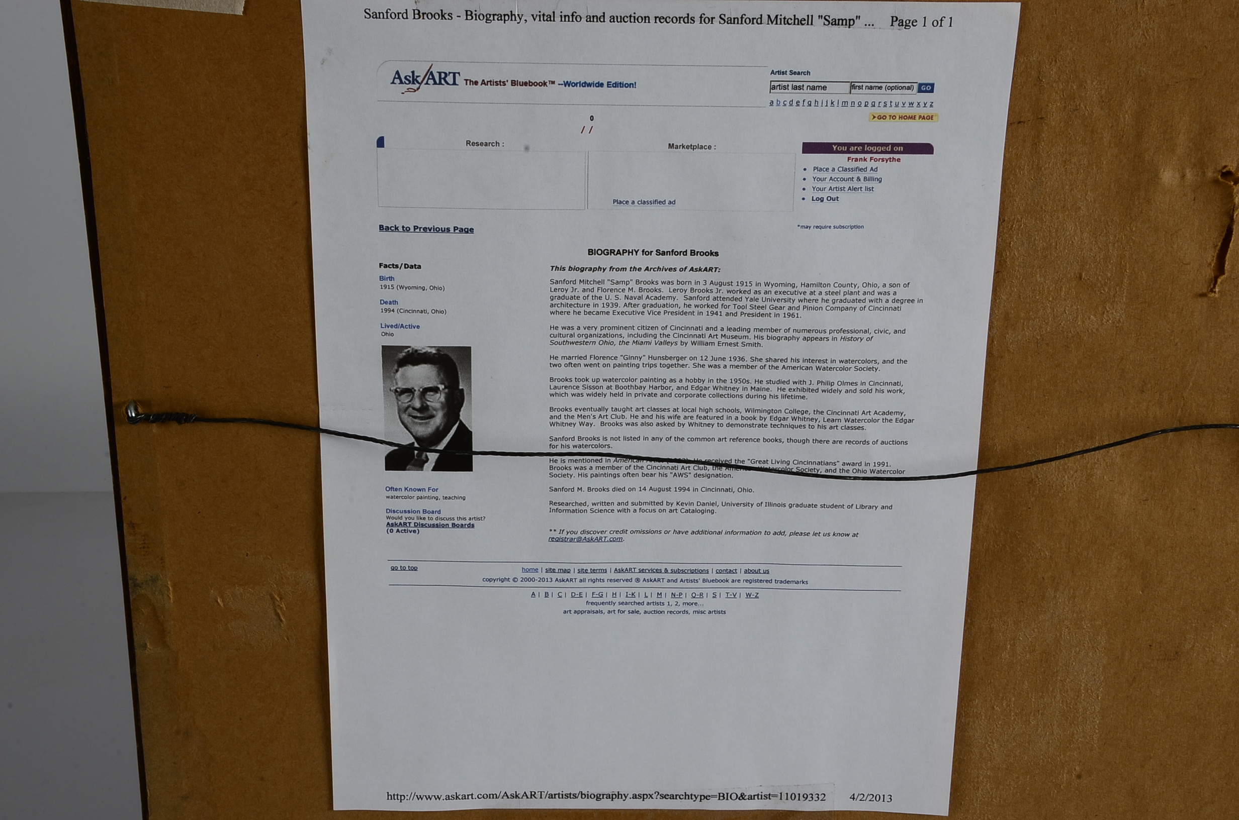 Original Sanford Brooks Watercolor on Paper Painting