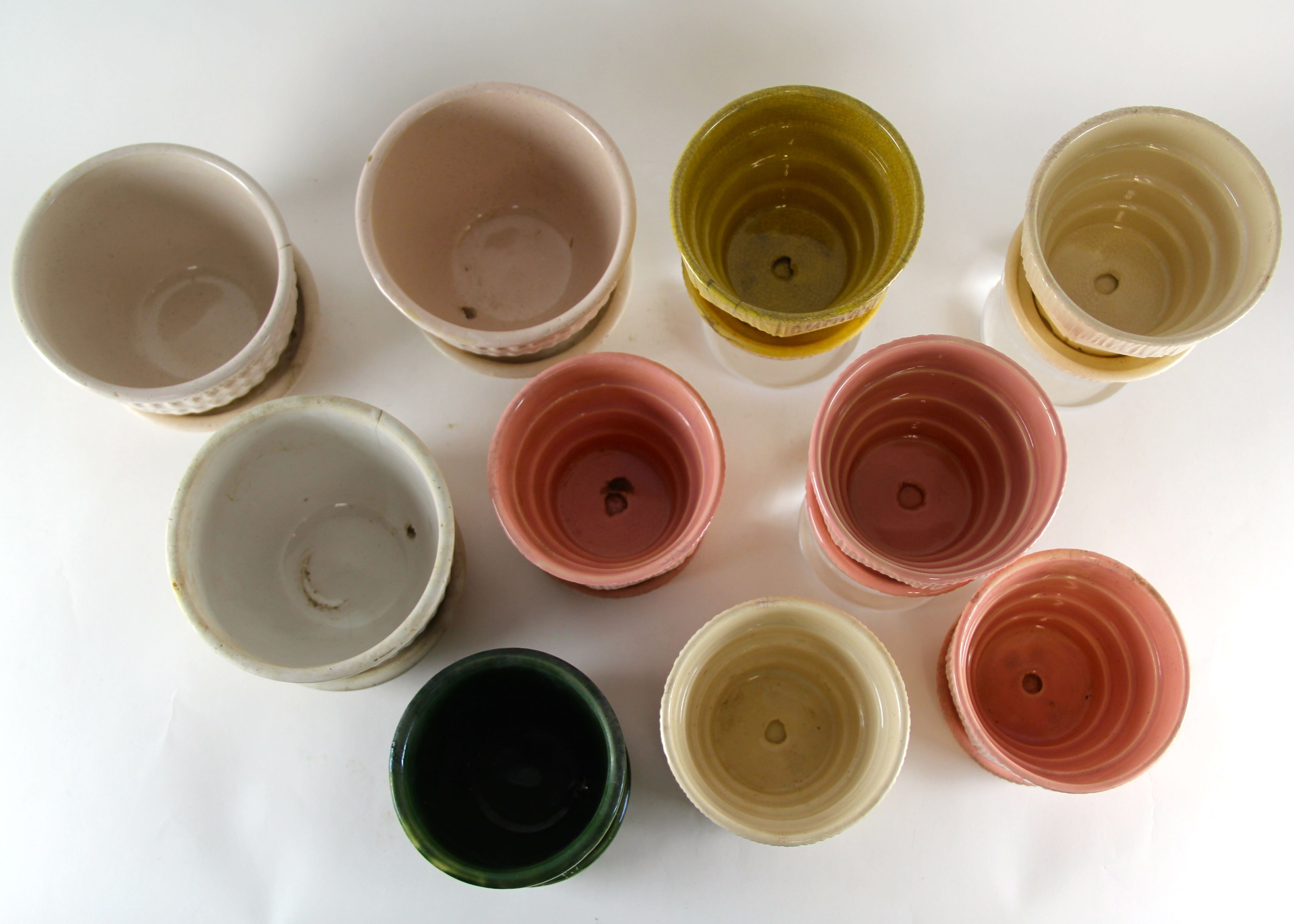 Collection of 10 Vintage Mid-Century McCoy Pottery Planters with Attached Saucer