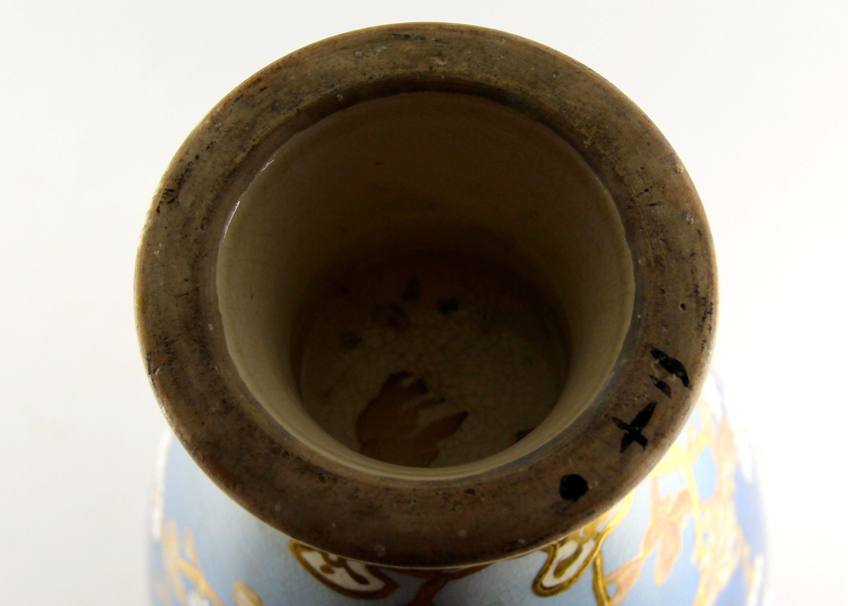 1920s Porcelain Hand-Painted Blue and Gold Floral Satsuma Vase