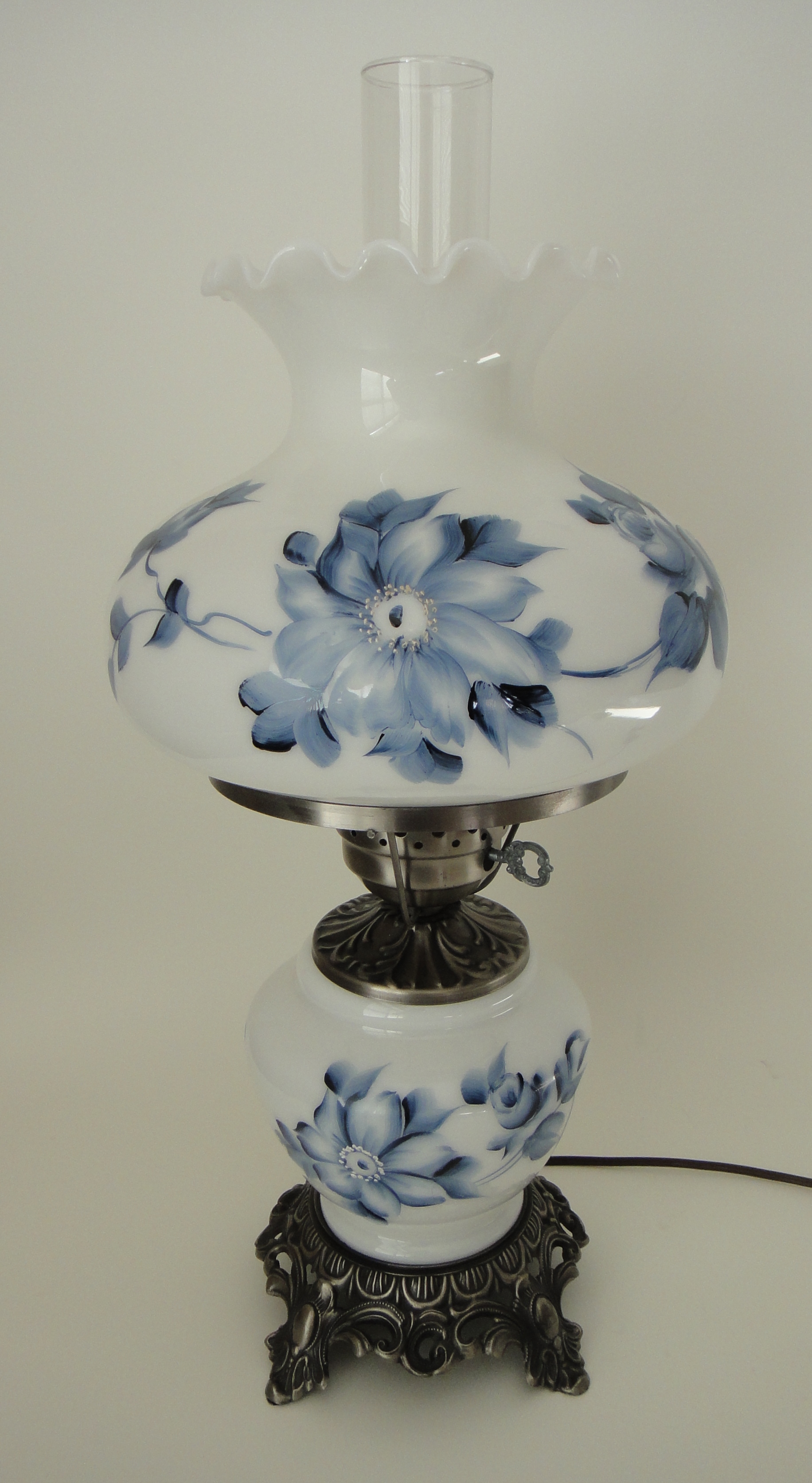Blue Floral Hurricane Lamp