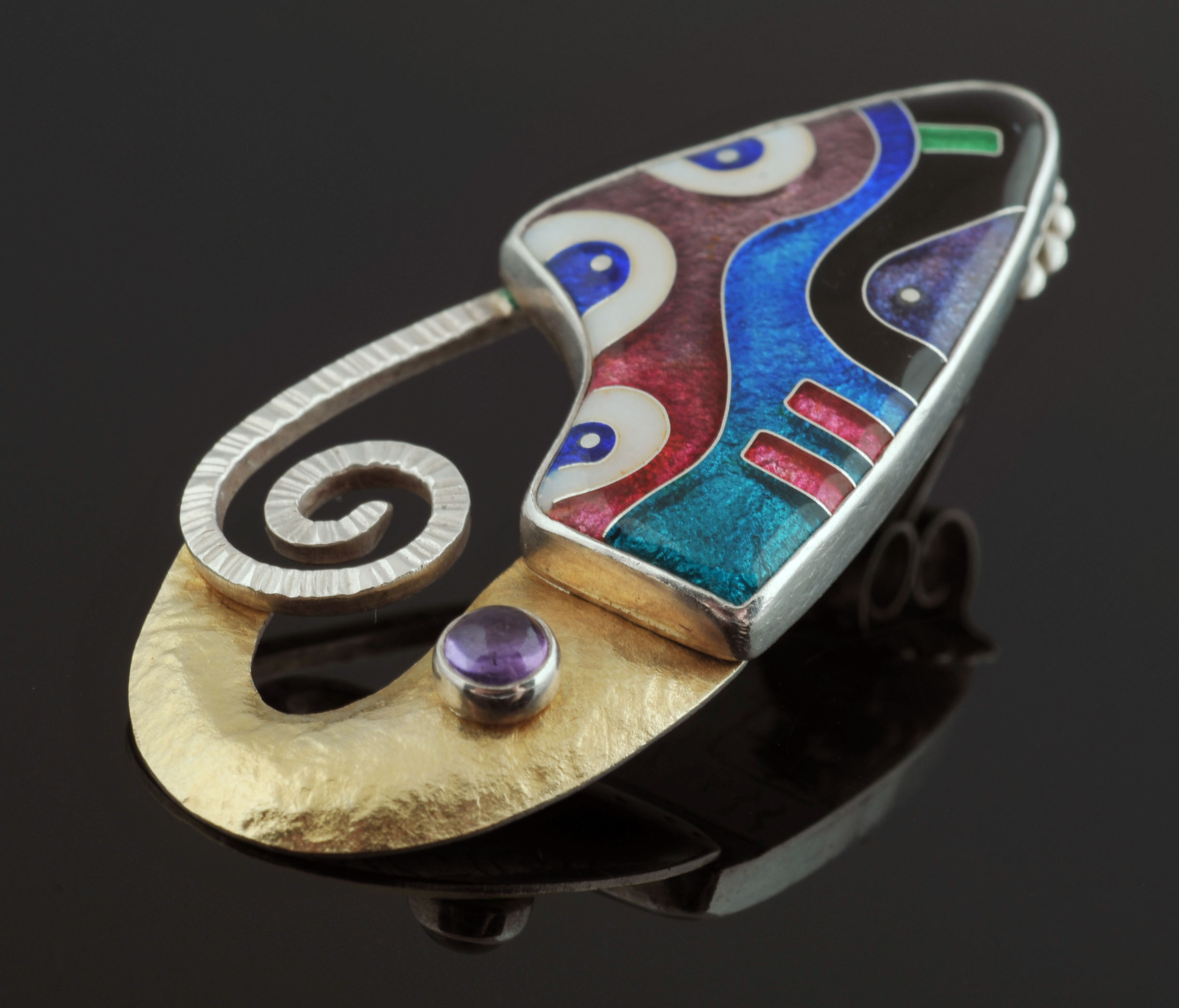 Pair of CR Dunetz Sterling 22 K Yellow Gold Cloisonne' Enamel Earrings