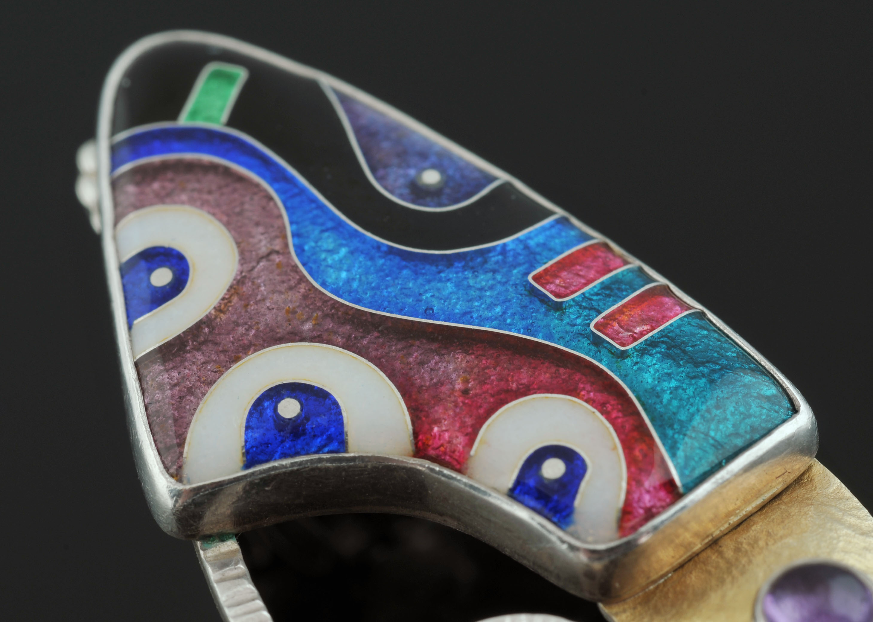 Pair of CR Dunetz Sterling 22 K Yellow Gold Cloisonne' Enamel Earrings