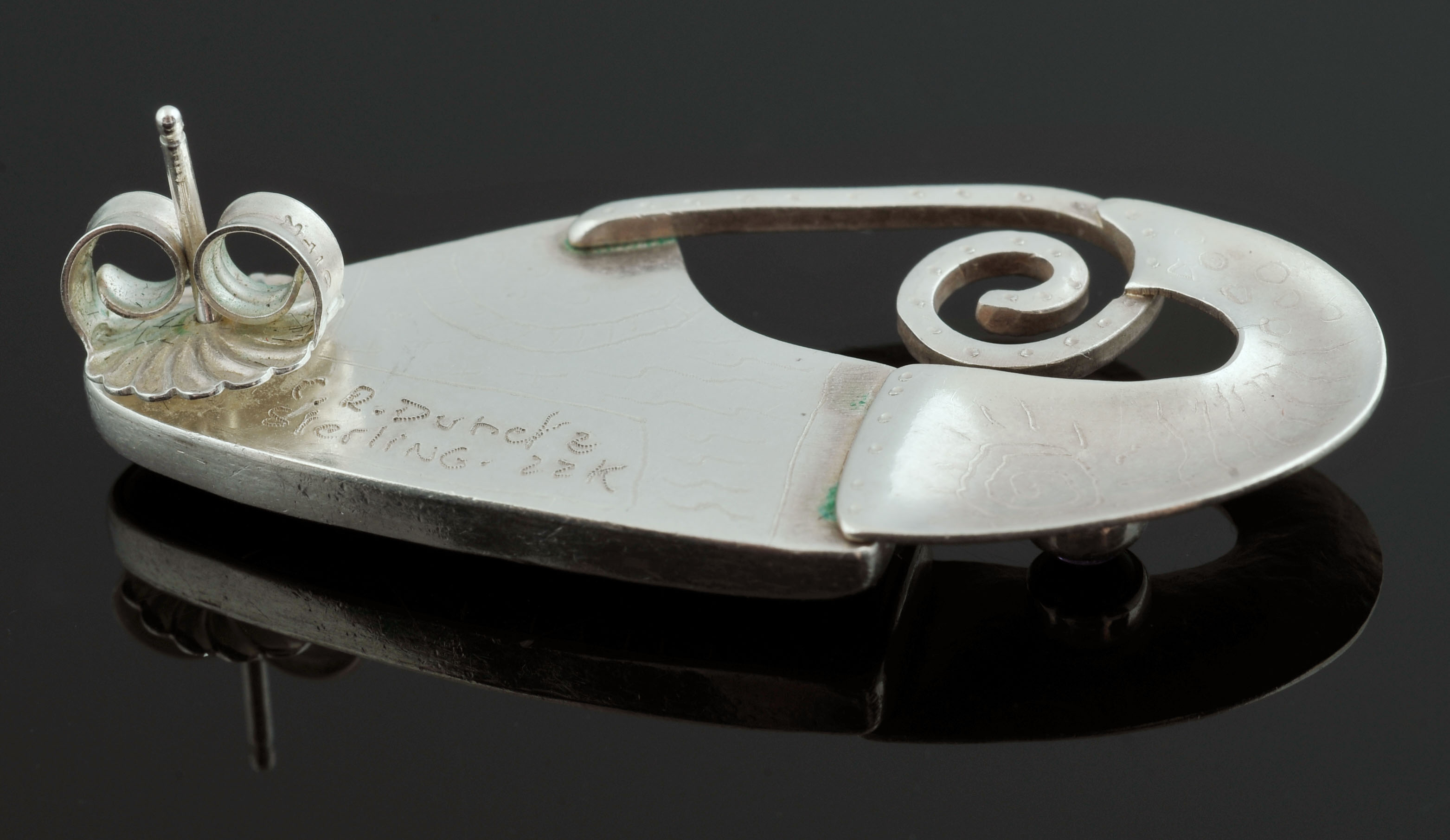 Pair of CR Dunetz Sterling 22 K Yellow Gold Cloisonne' Enamel Earrings