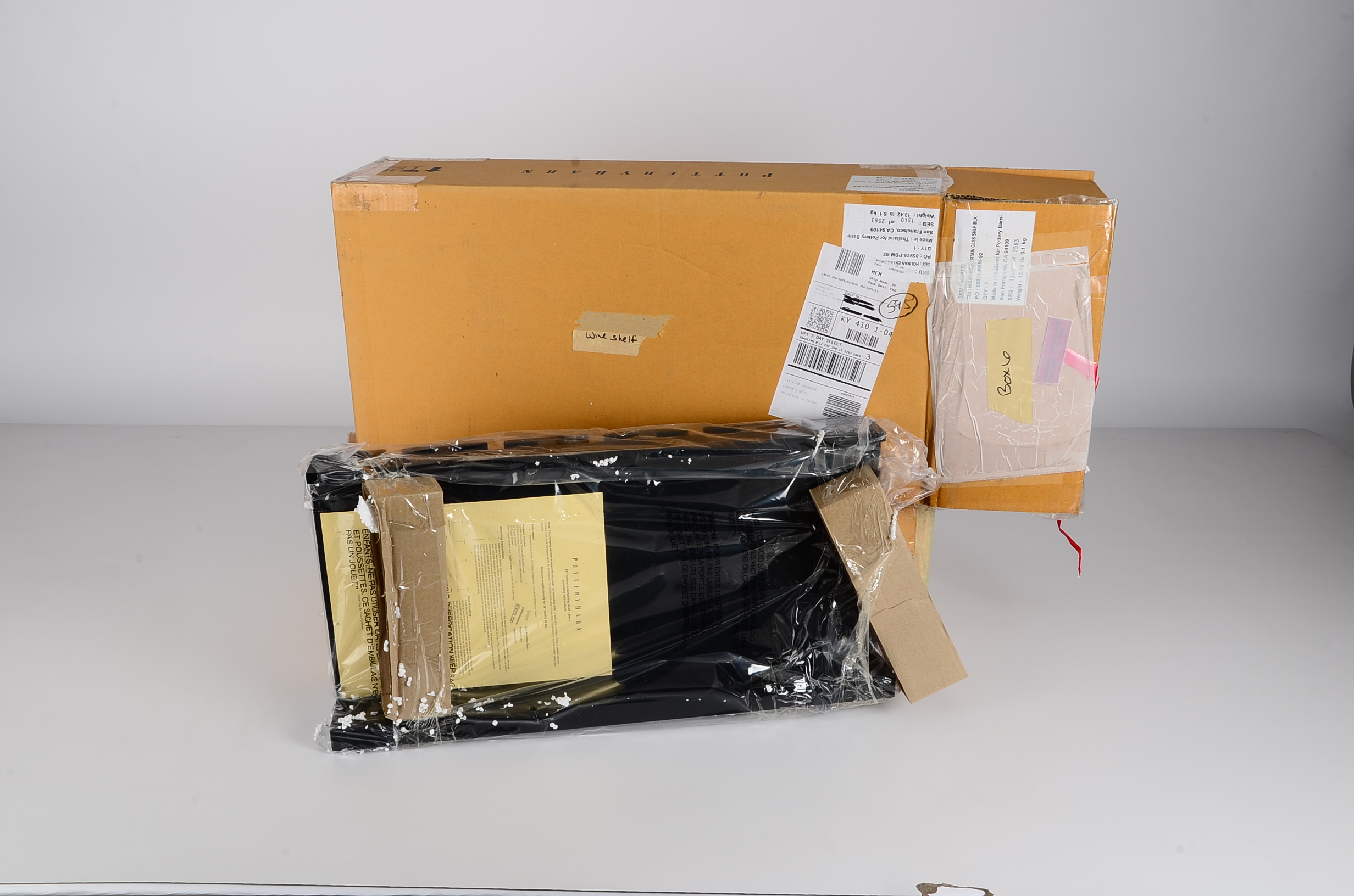 Pair of Pottery Barn Shelves with Wine Glass Storage