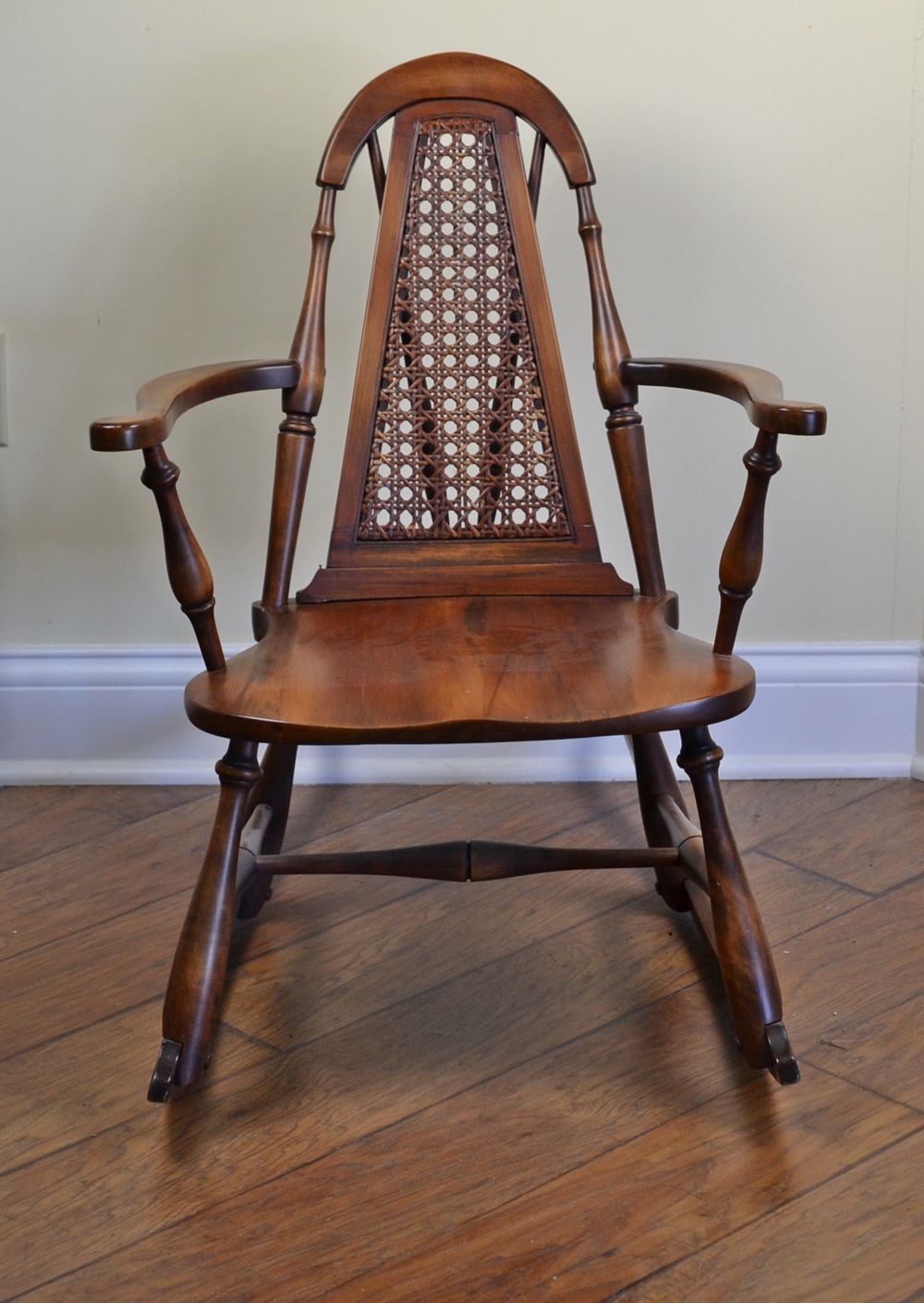 Vintage Cane Back Rocking Chair With Arms