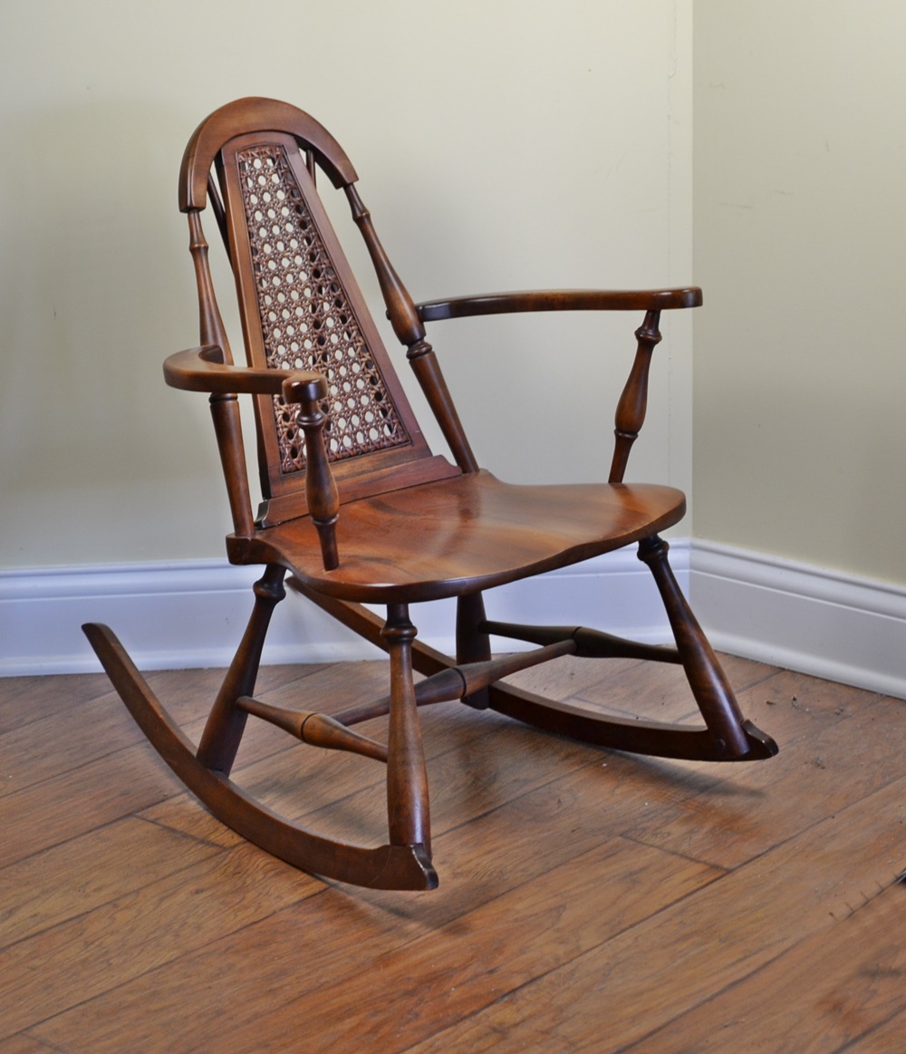 Vintage Cane Back Rocking Chair With Arms
