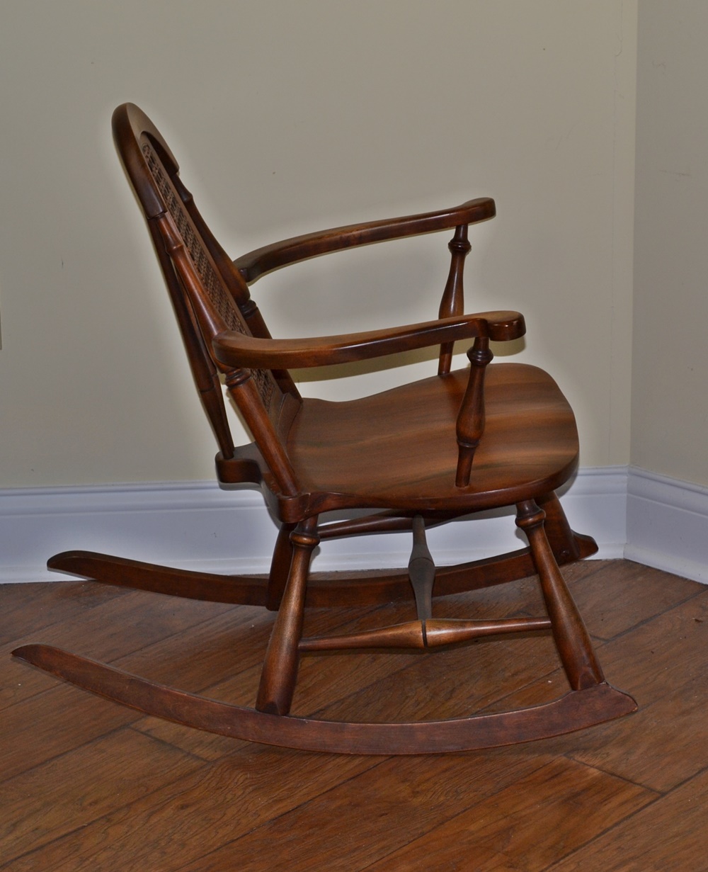 Vintage Cane Back Rocking Chair With Arms